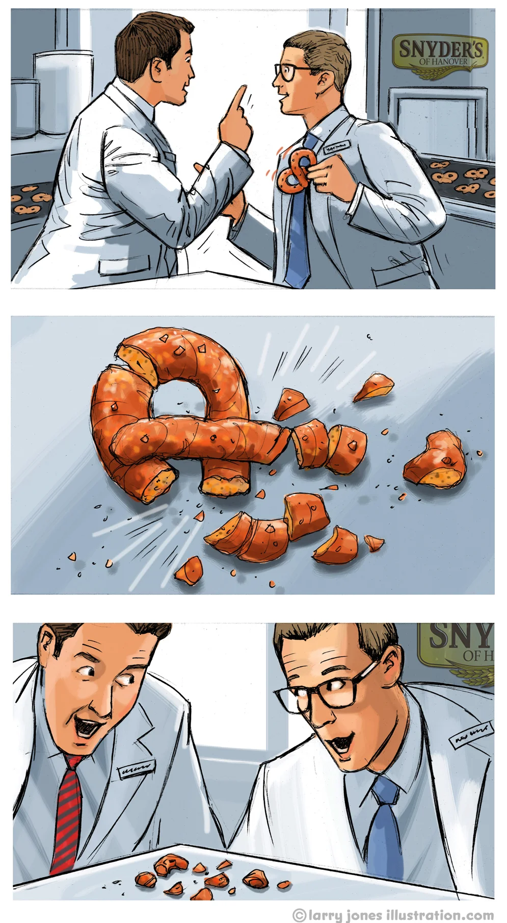 Storyboard frames for Snyders Pretzels