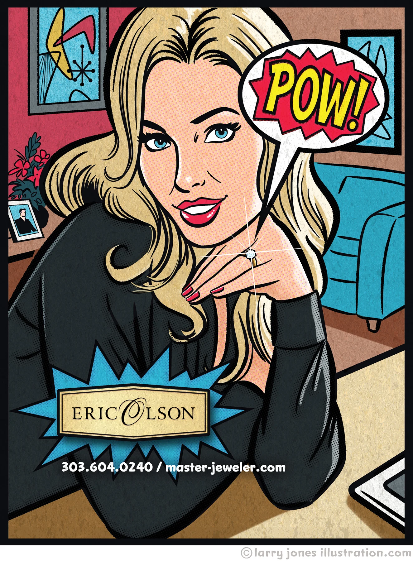 Retro ad illustration for Eric Olson Jewelers