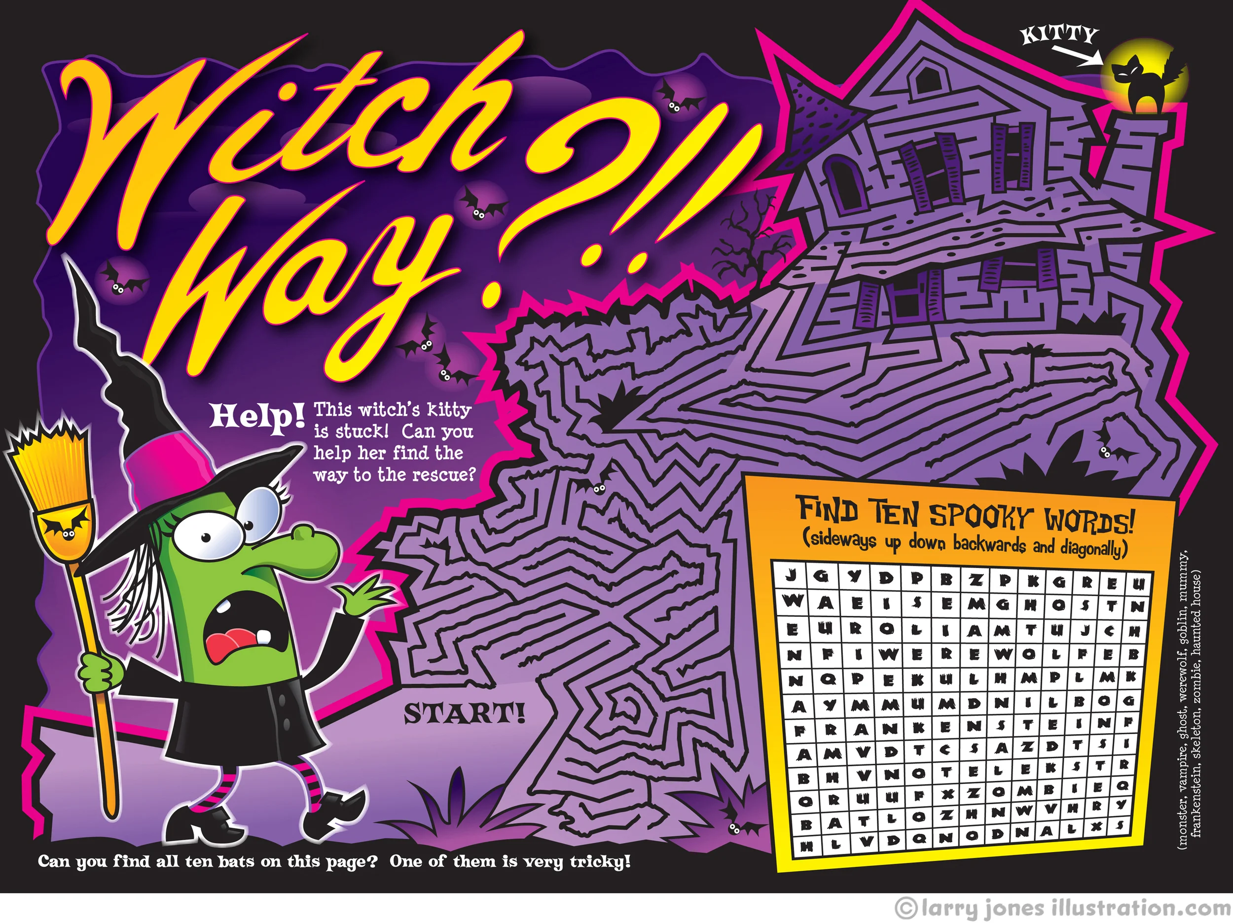"Witch Way?" children's maze and word search