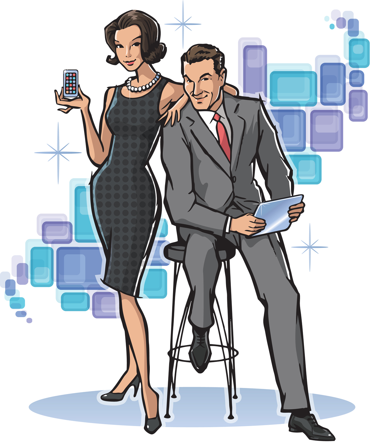 Mod Retro Couple with Their New Devices