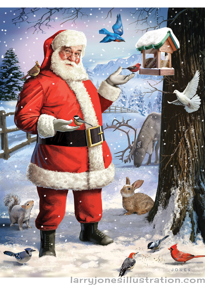 Santa at the Birdfeeder Christmas Card