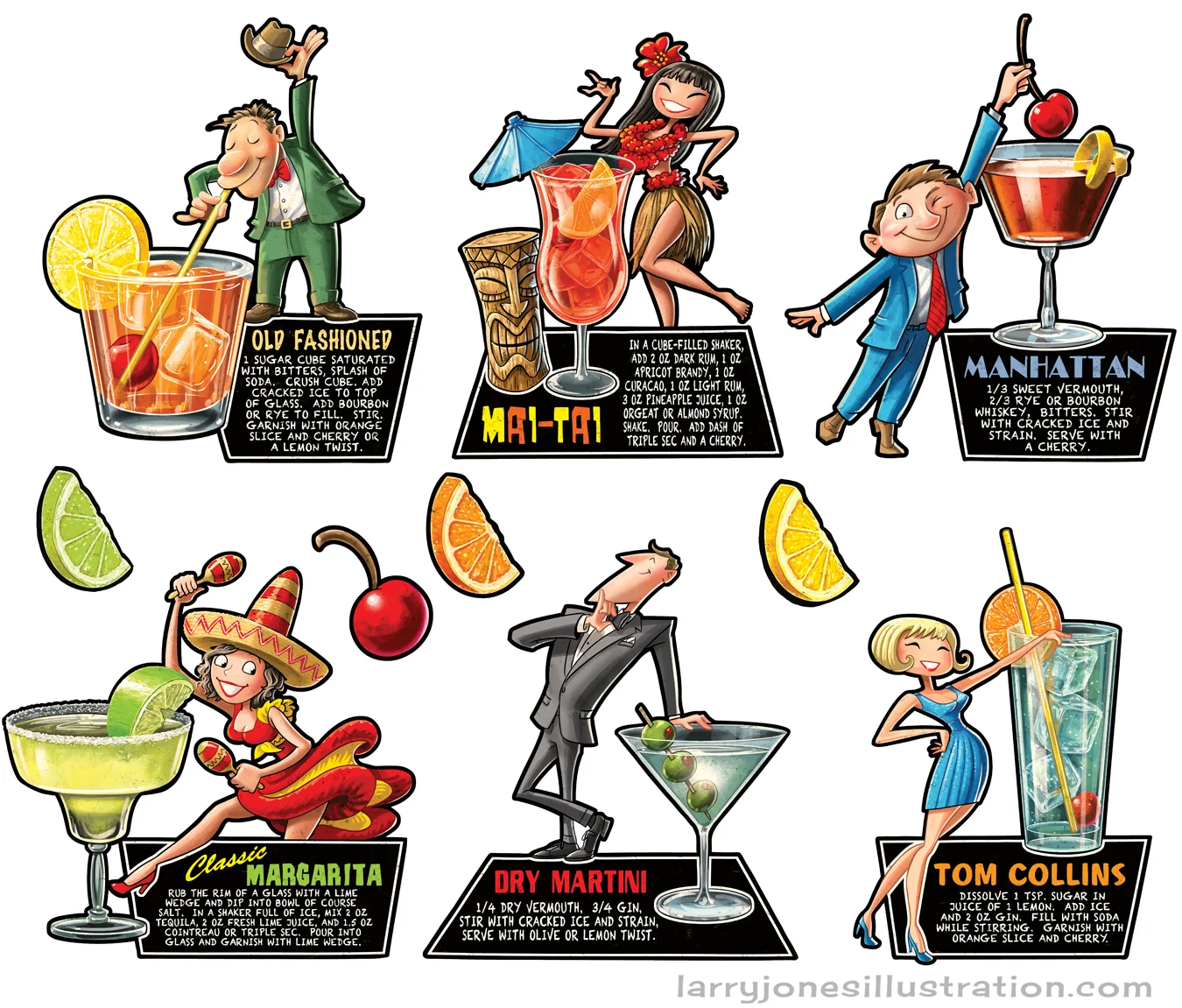 Vintage Cocktail Recipe Characters