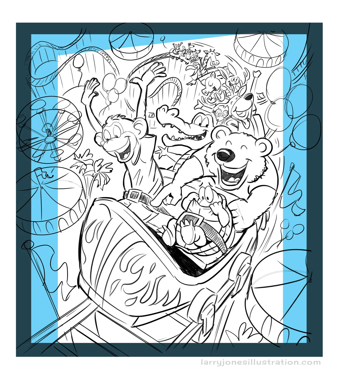 Here's the original sketch with cropped areas indicated for cover and interior activity pages.