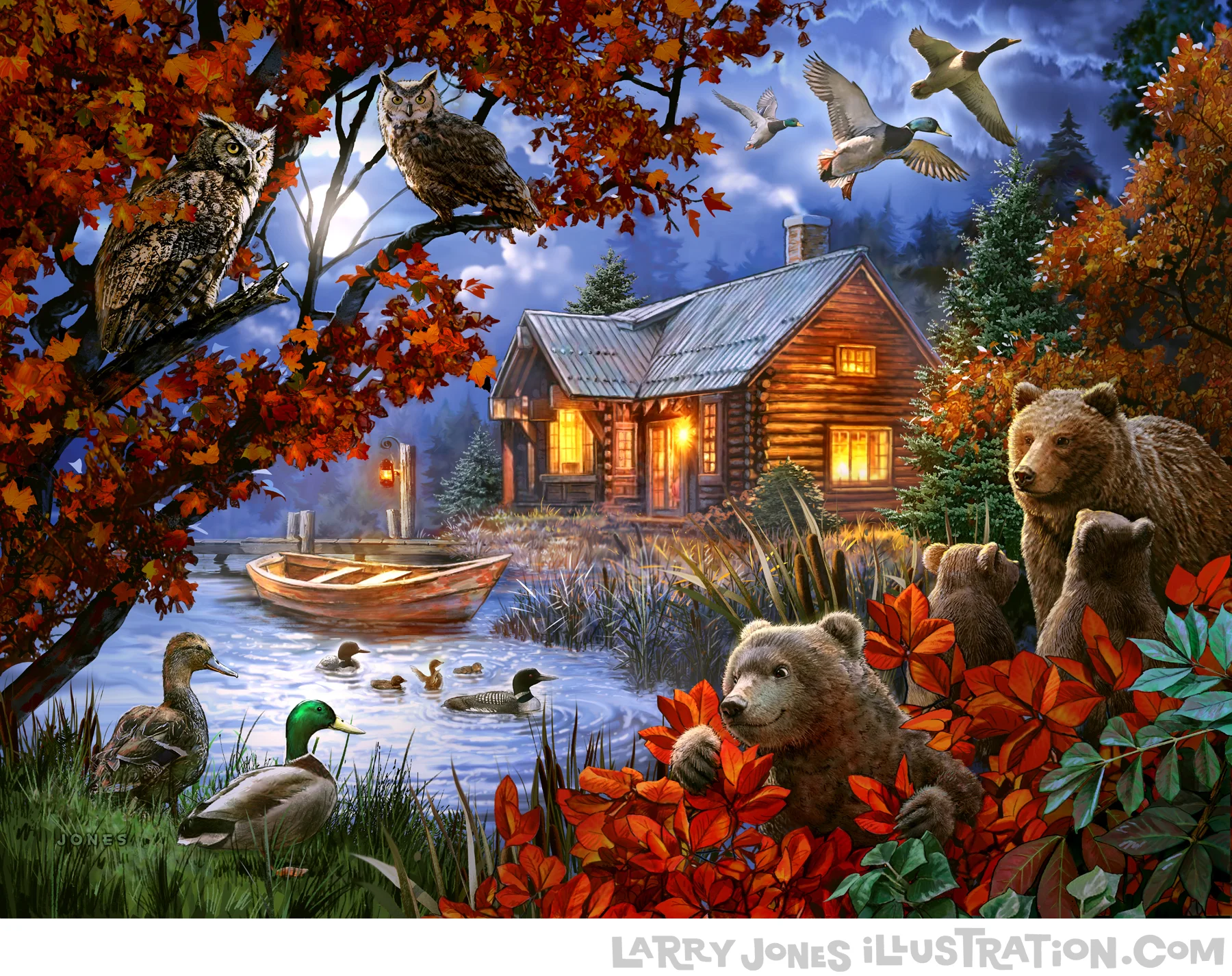 Moonlit cabin for a puzzle company