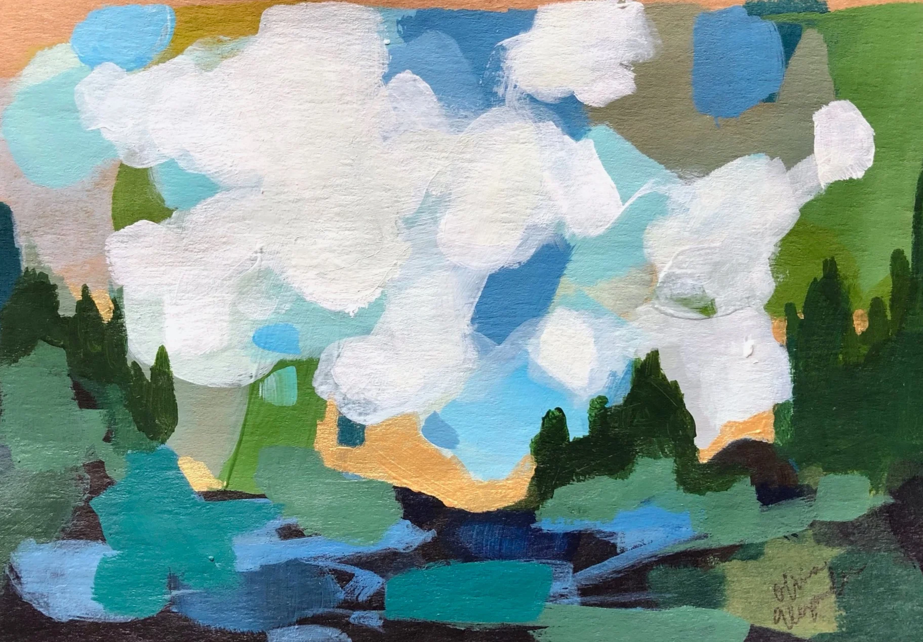 Tree/mountain paper painting