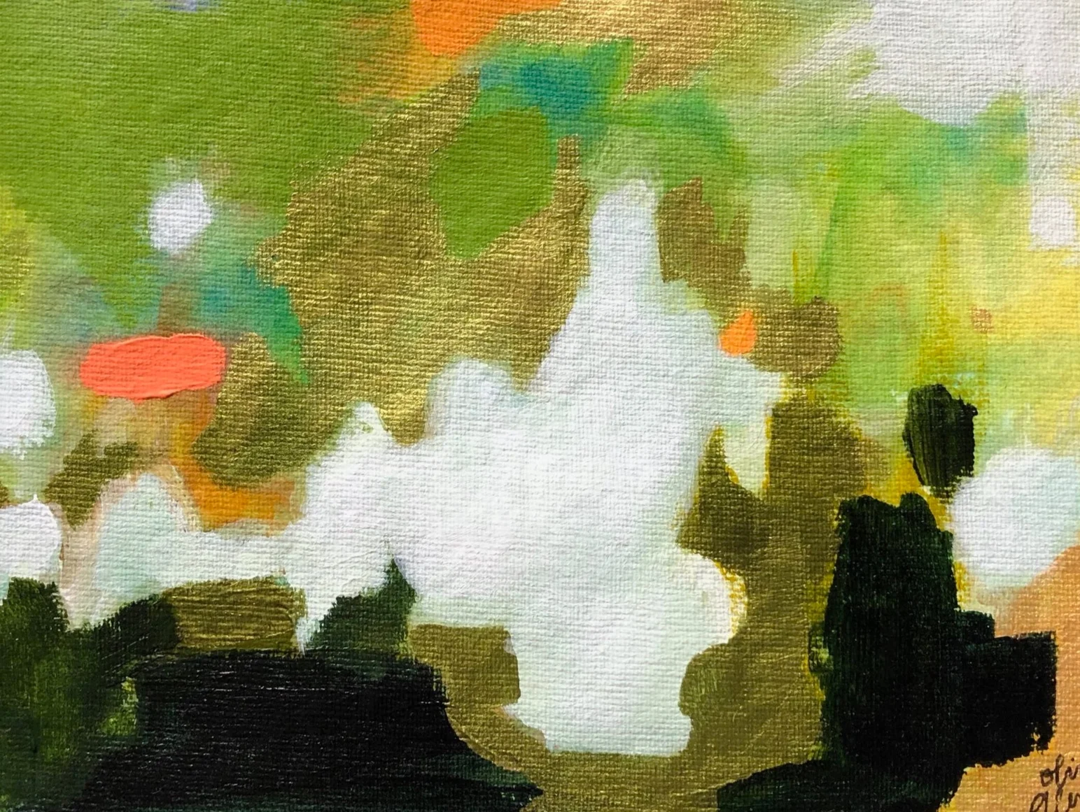 Metallic green paper painting