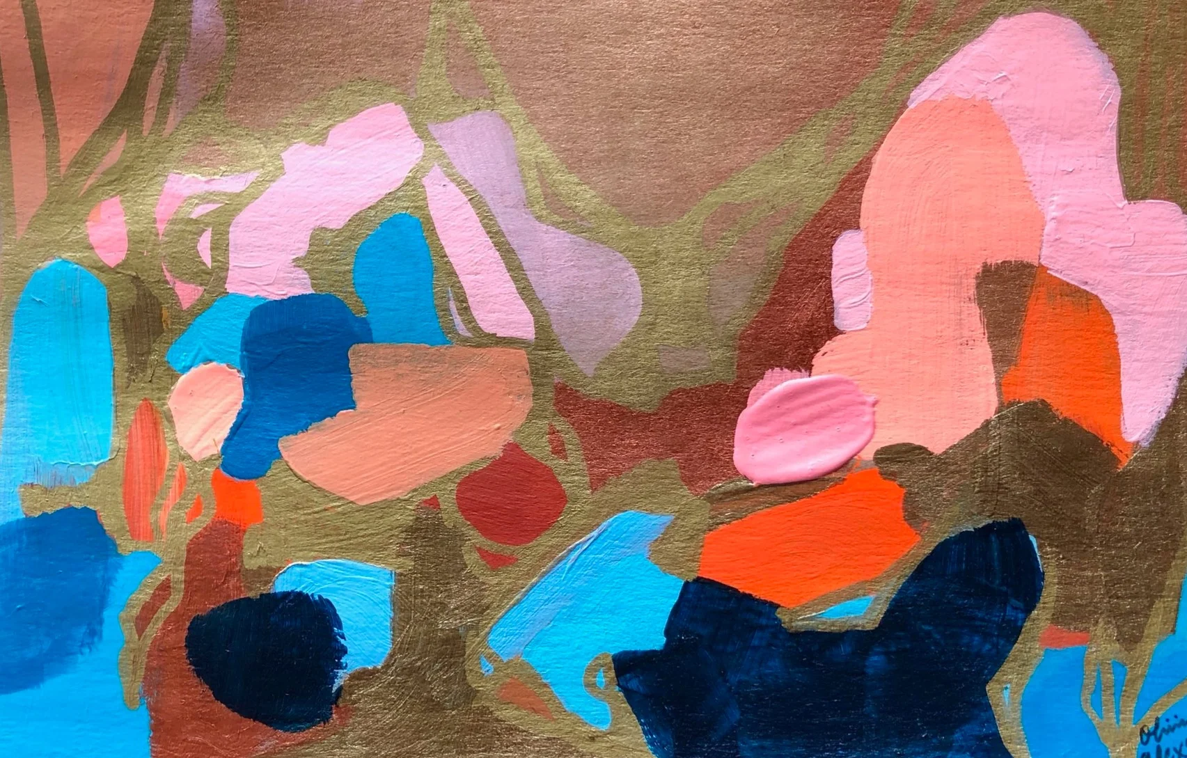 Gold, peach, pink paper painting