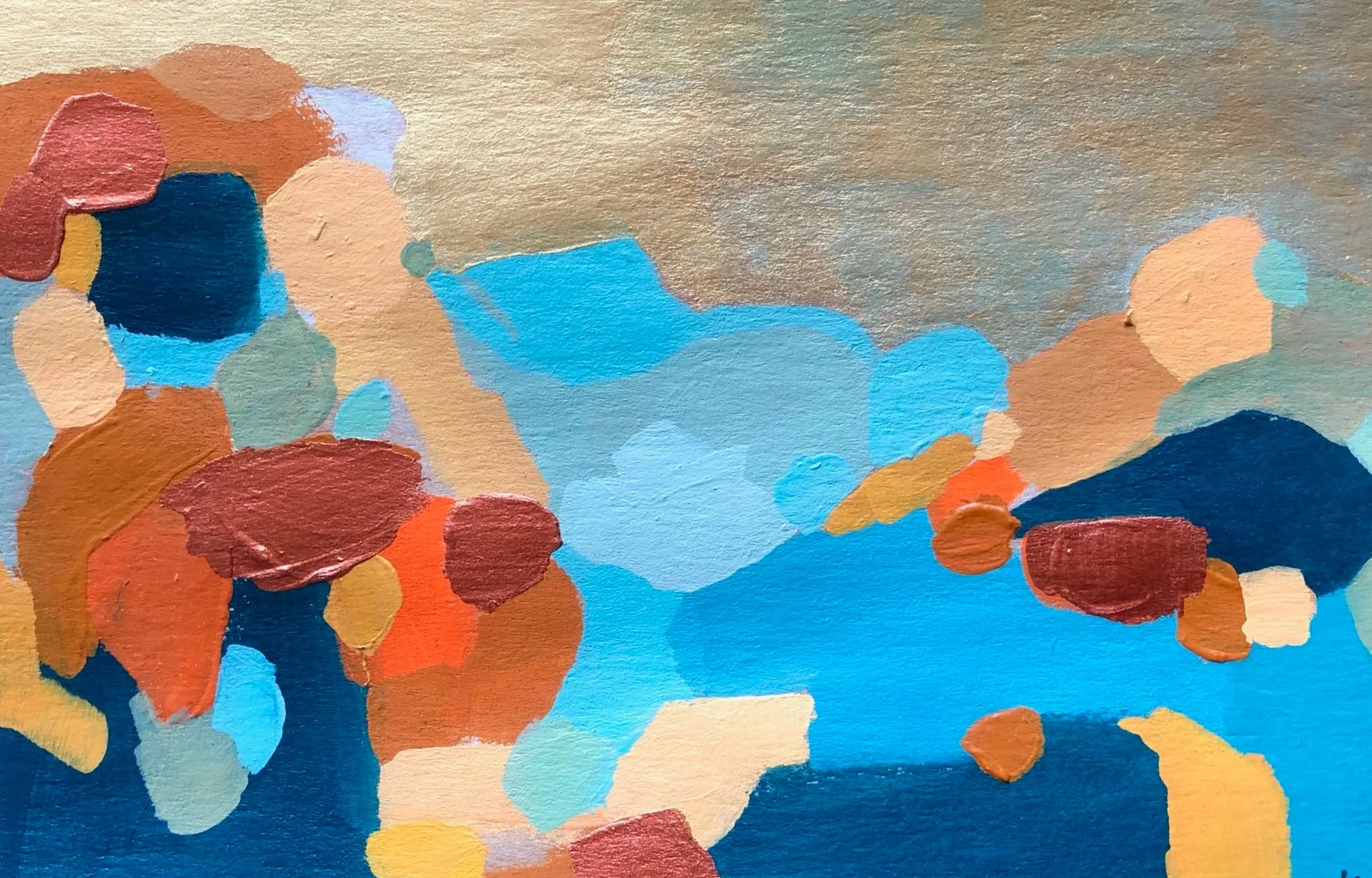Orange, blue, gold paper painting