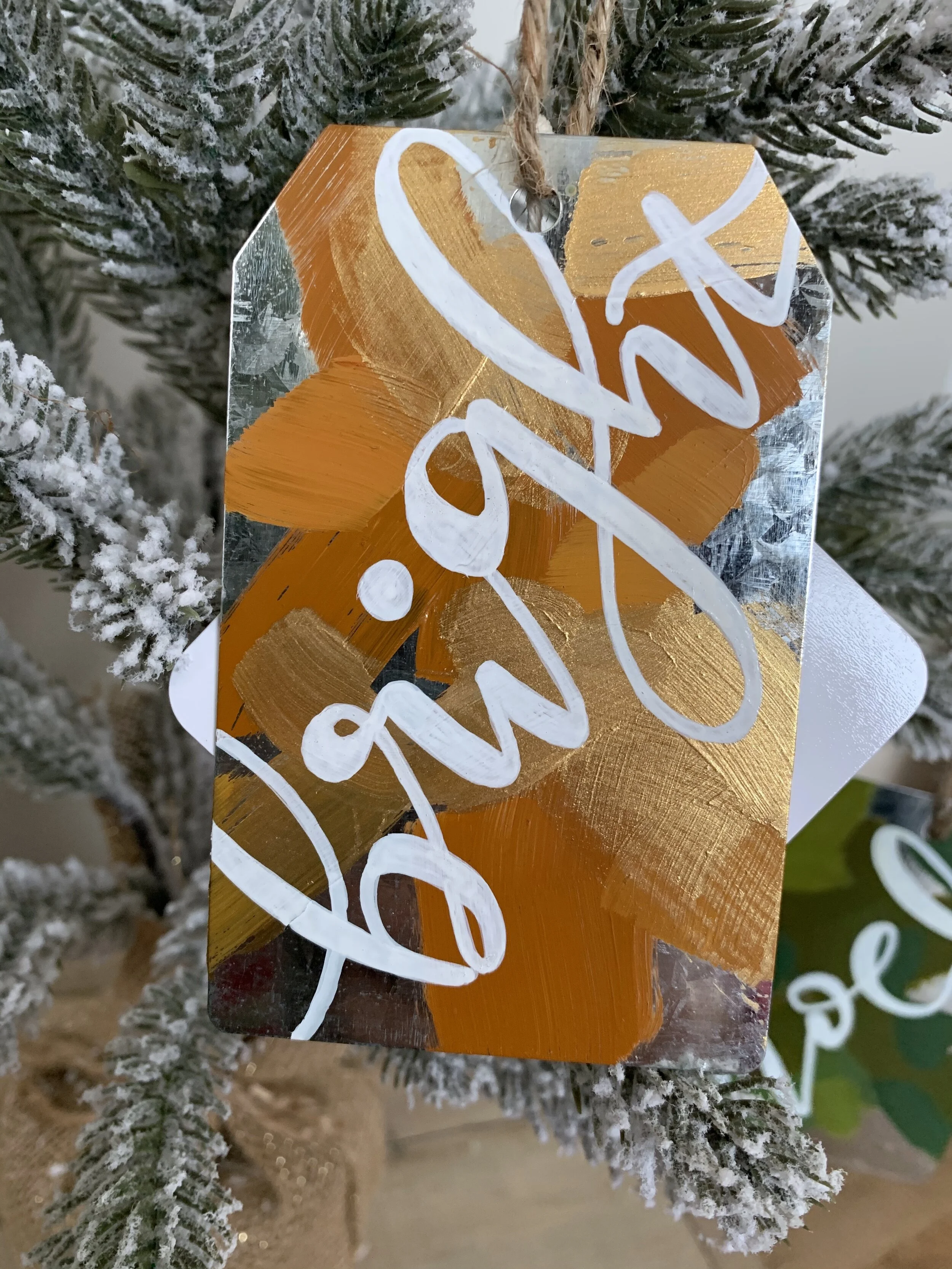 Metal Ornament - "Bright" - Gift Tag Shape - Oranges and Gold