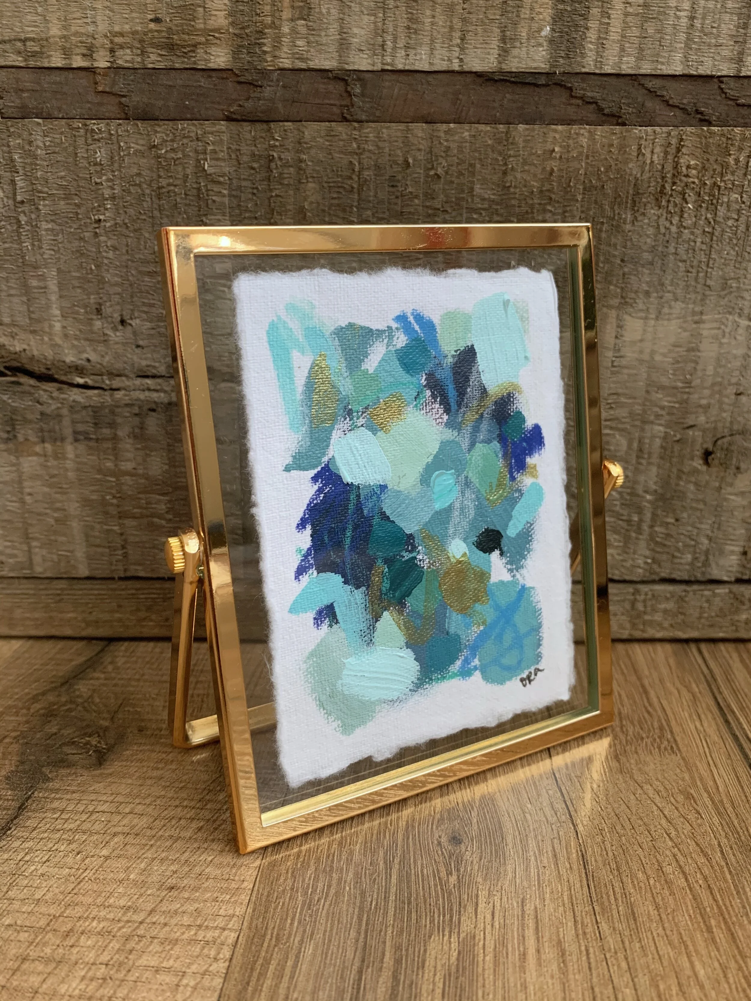 Mini Paper Painting - Gold Float Frame - Blues 
