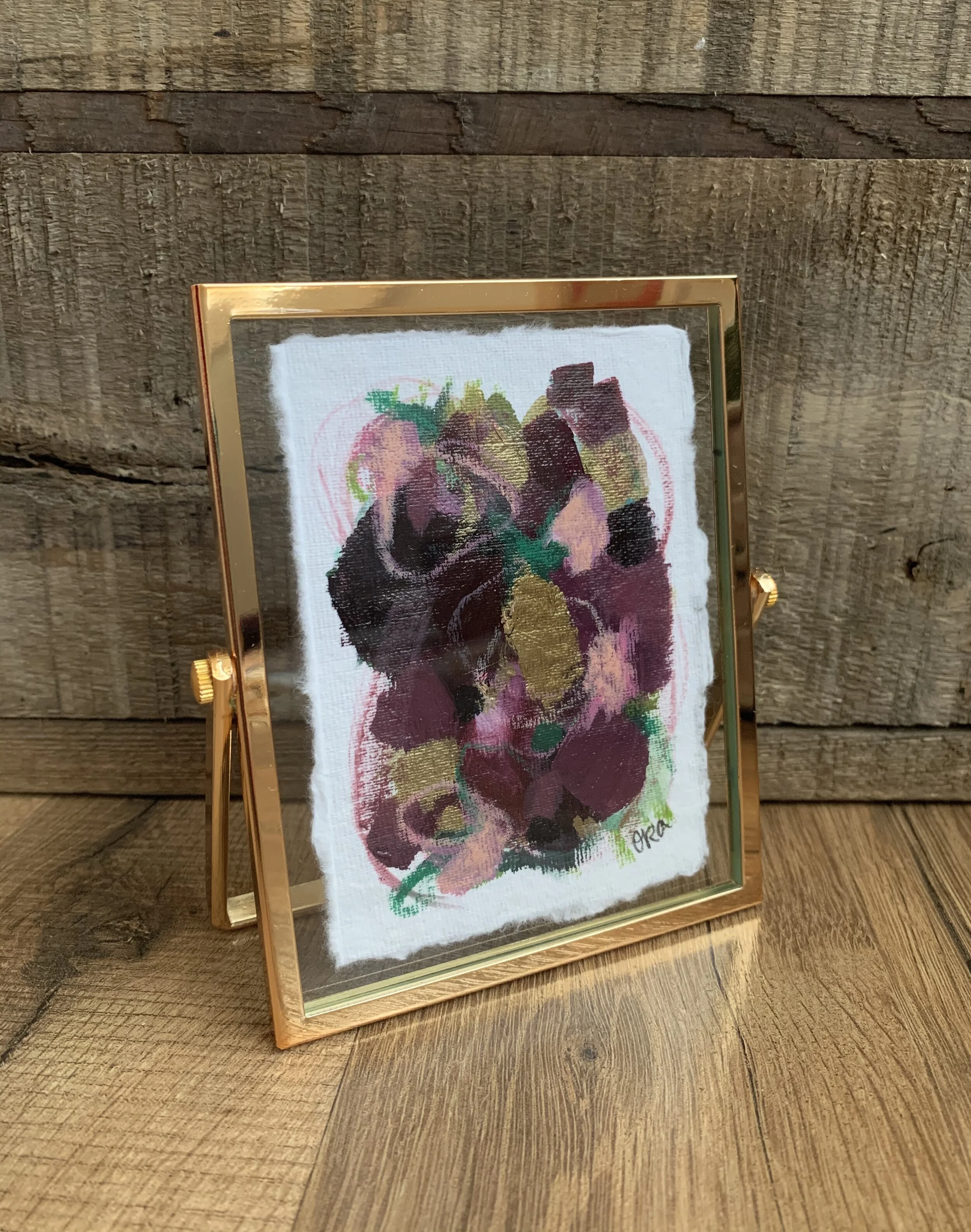 Mini Paper Painting - Gold Float Frame - Burgundies and Golds 2
