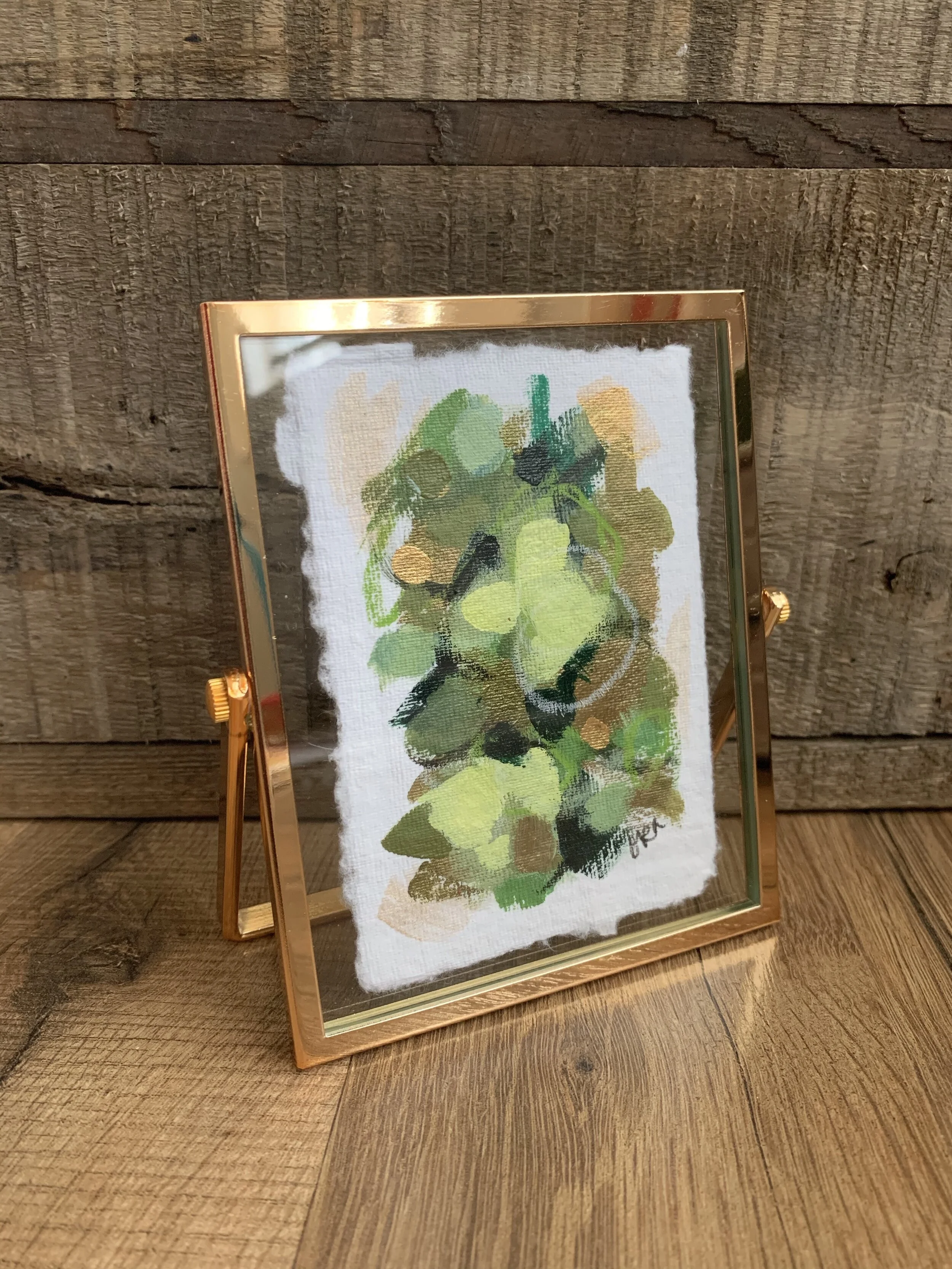Mini Paper Painting - Gold Float Frame - Forest Greens and Golds