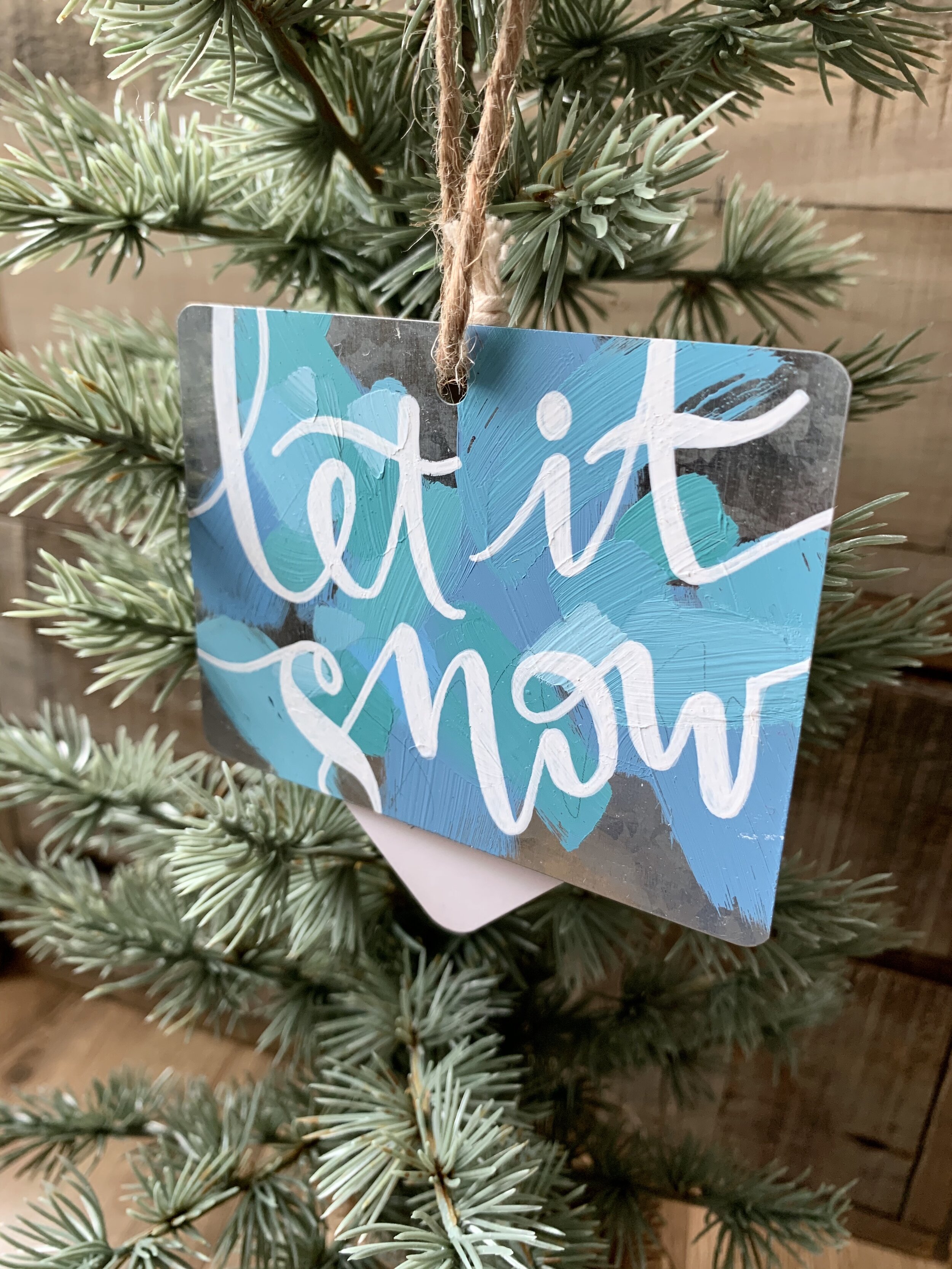 Metal Ornament - "Let it Snow" - Rectangle - Blues