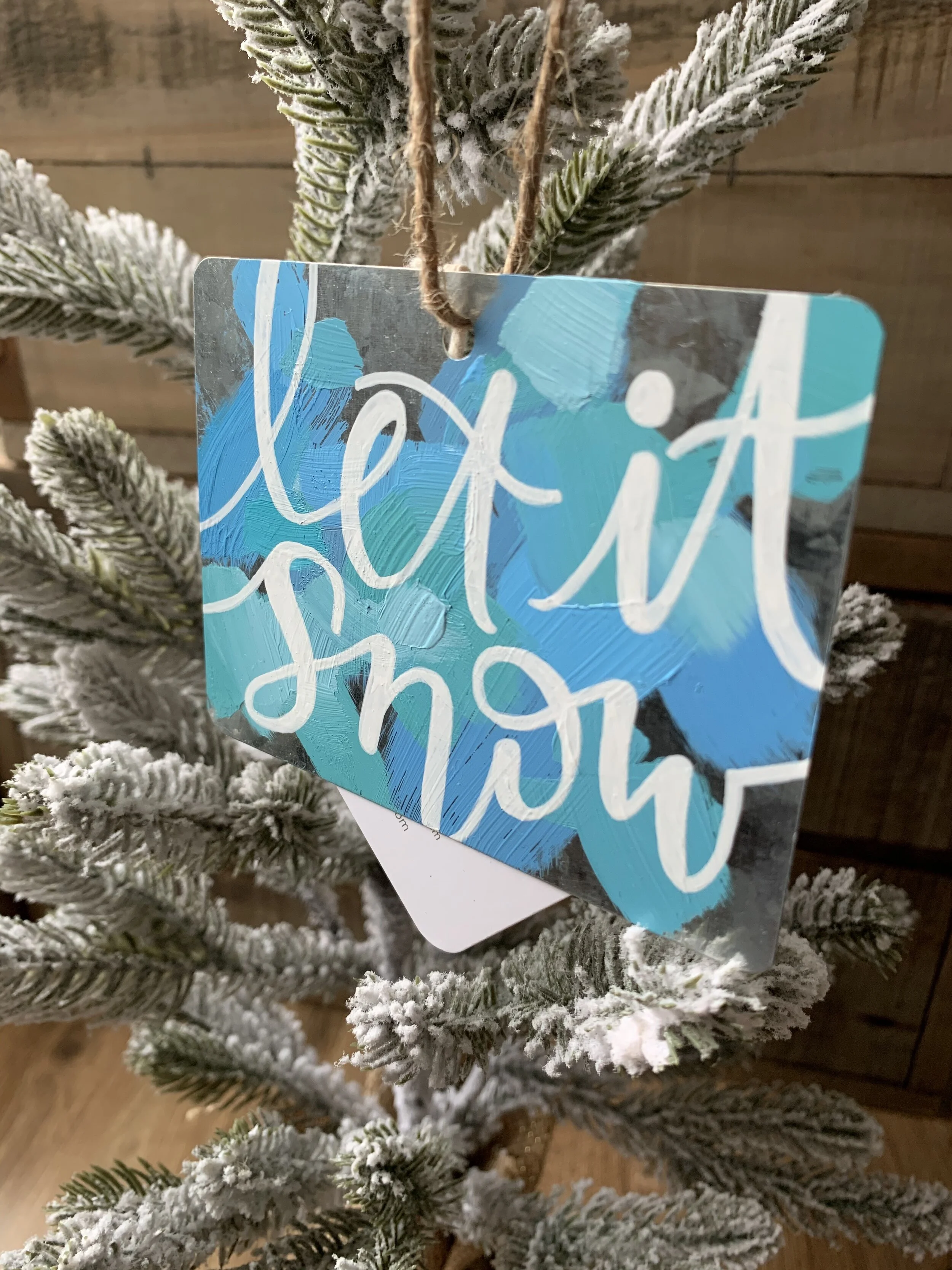 Metal Ornament - "Let it Snow" - Rectangle - Blues