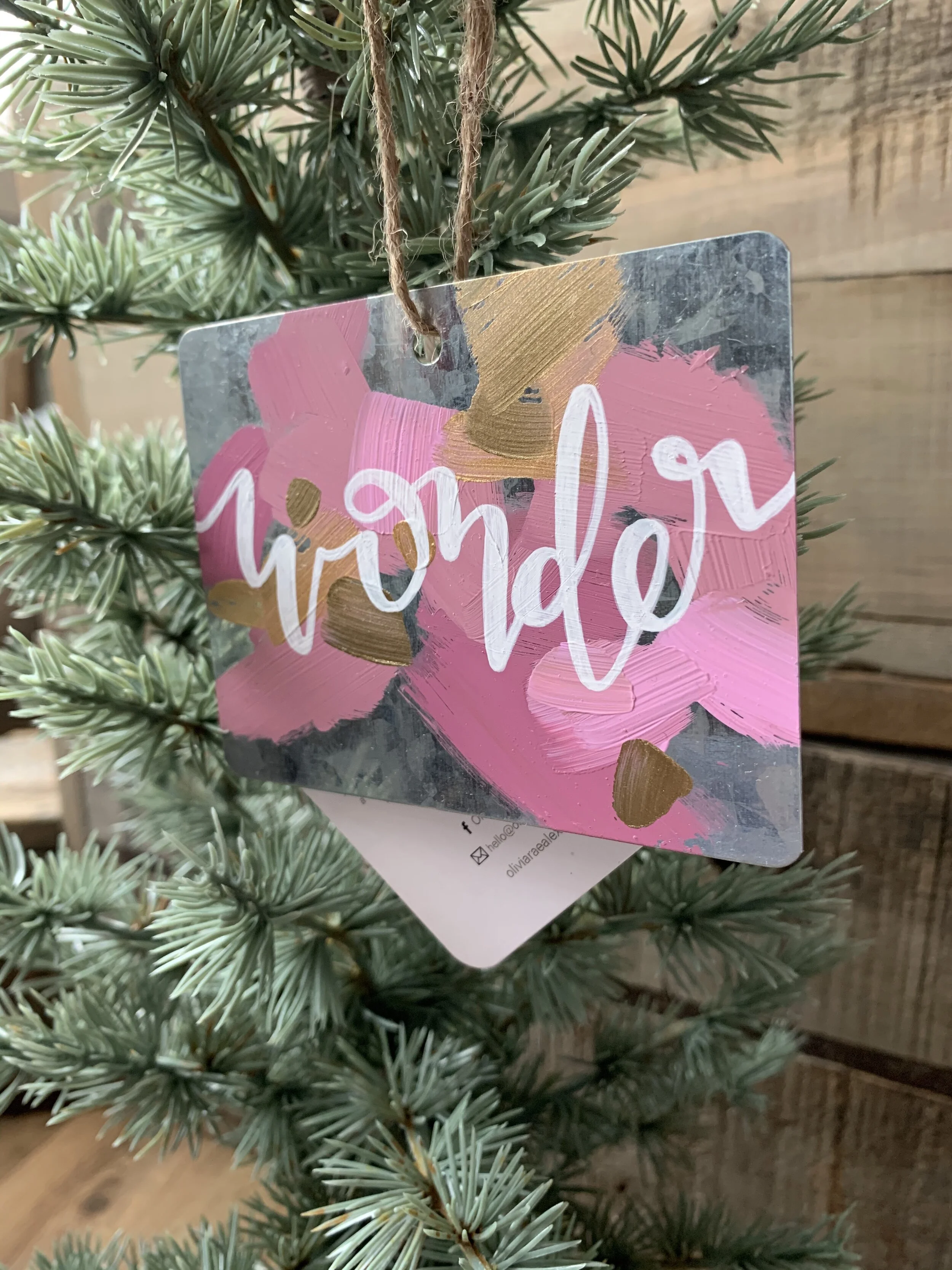 Metal Ornament - "Wonder" - Rectangle - Pinks and Golds