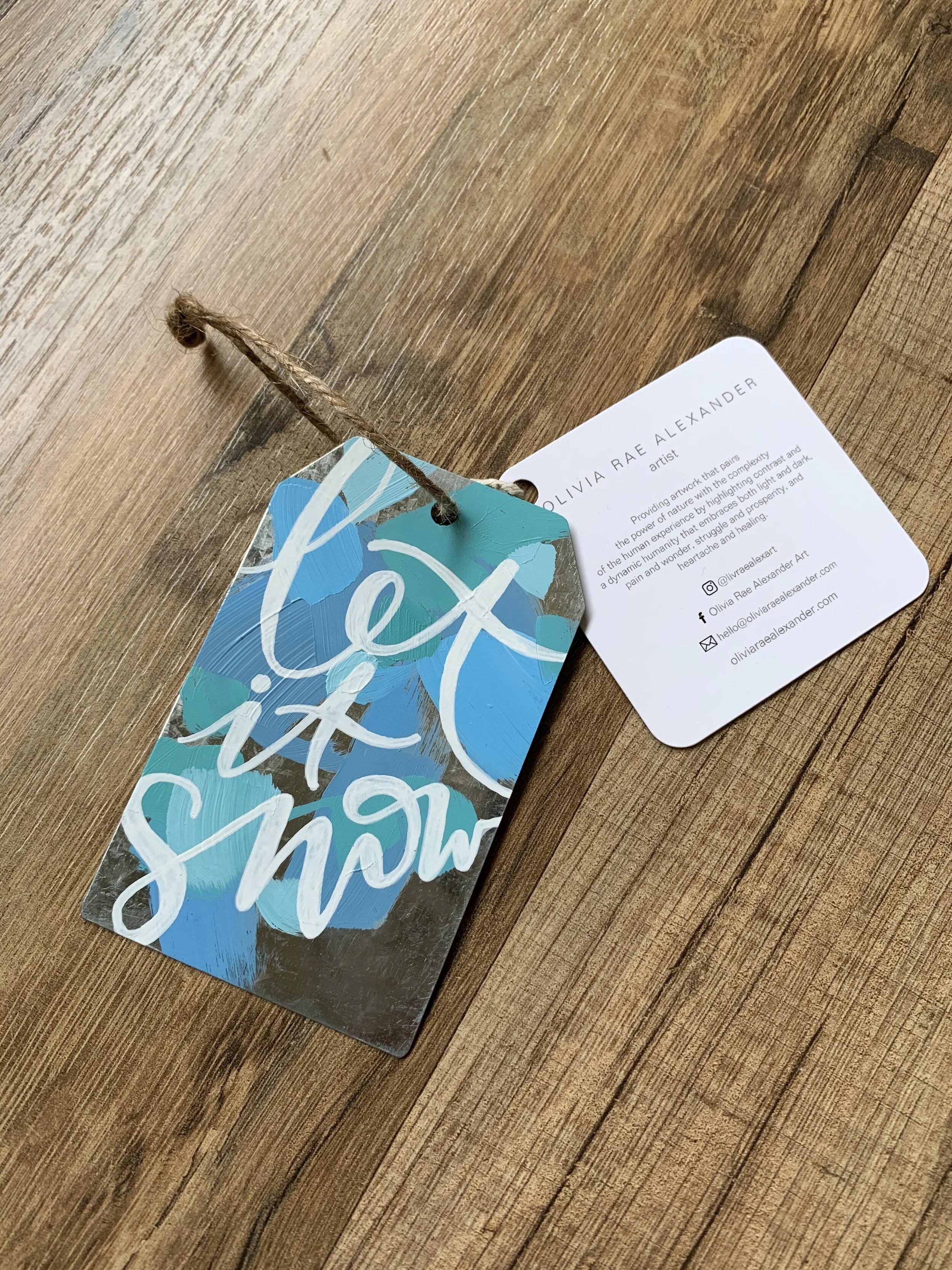 Metal Ornament - "Let it Snow" - Gift Tag Shape - Blues