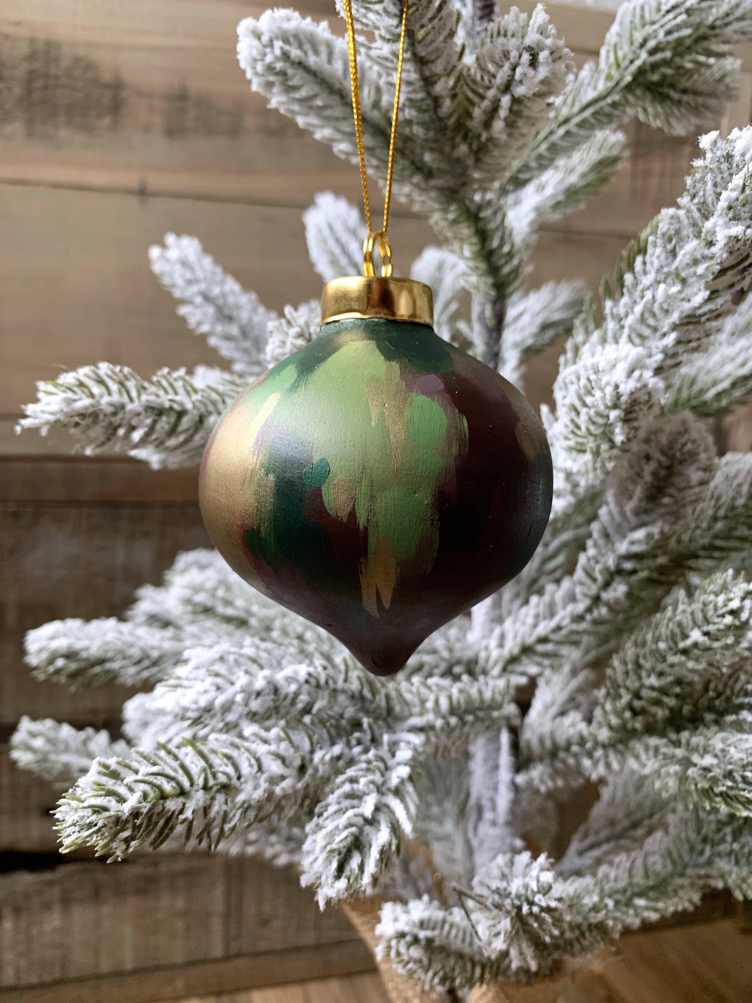 Ceramic Ornament - Bulb - Burgundy, Greens, and Gold