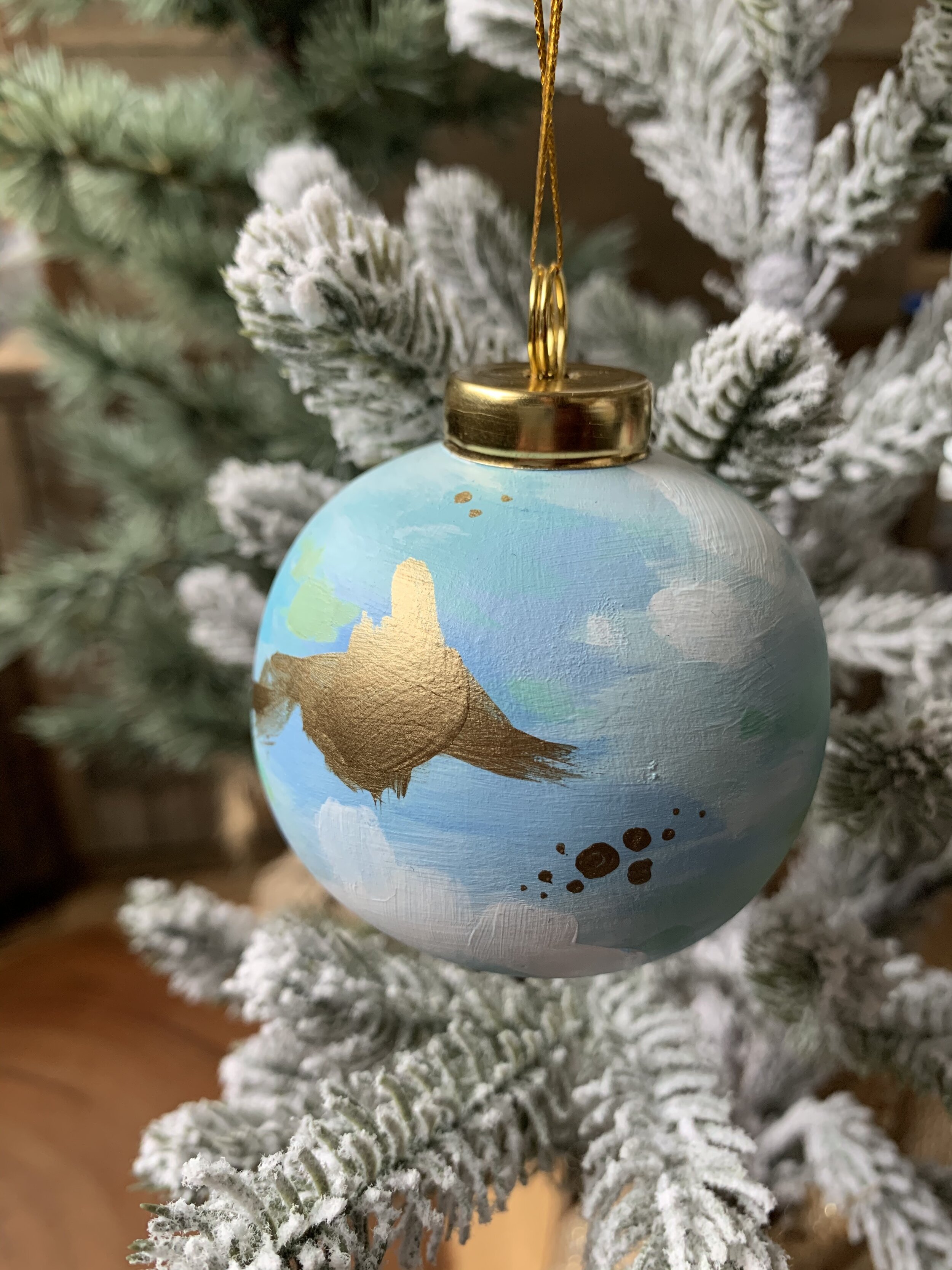 Ceramic Ornament - Sphere - Icy Blues and Gold