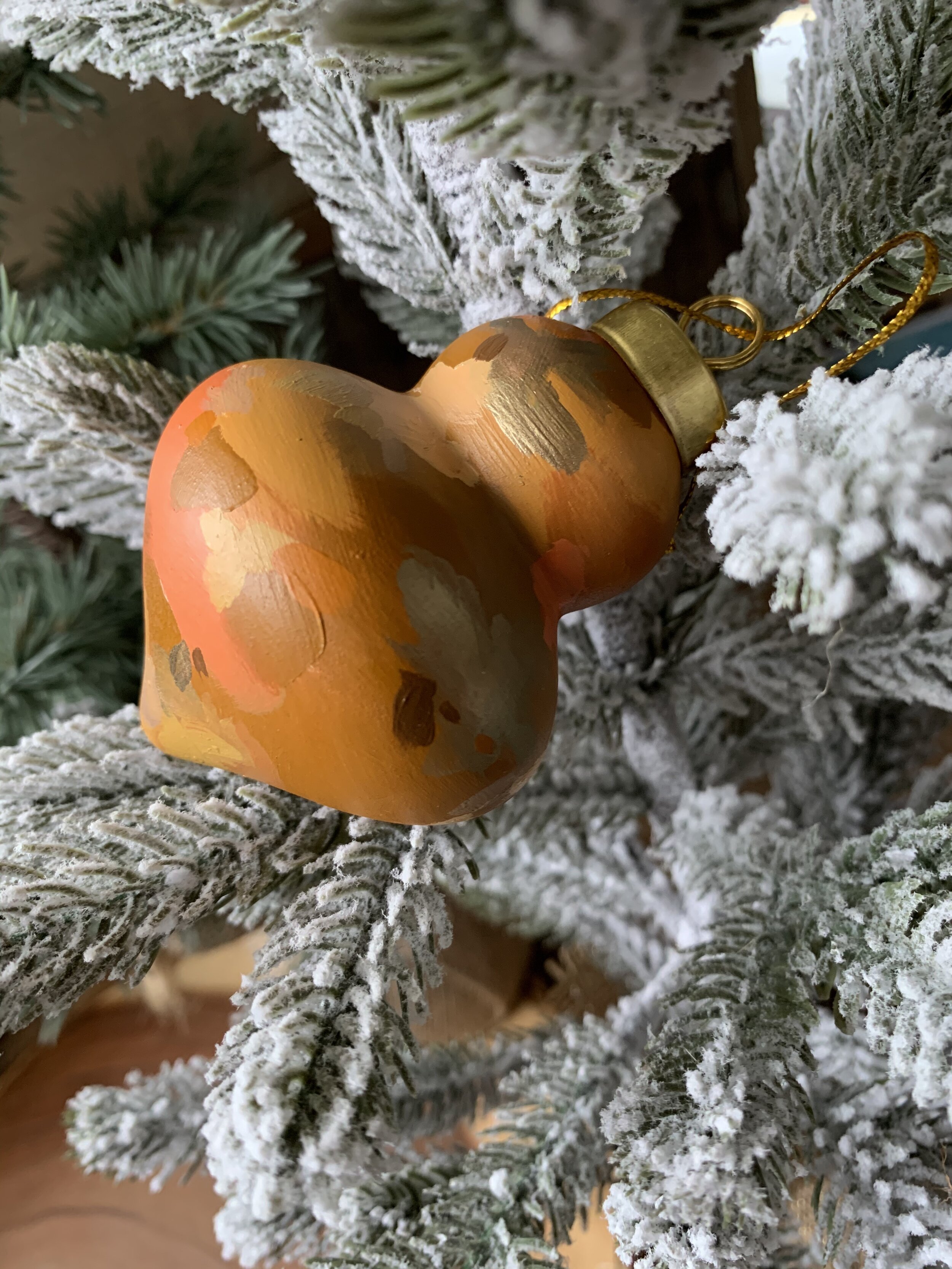 Ceramic Ornament - Double Bulb Shape - Orange and Gold