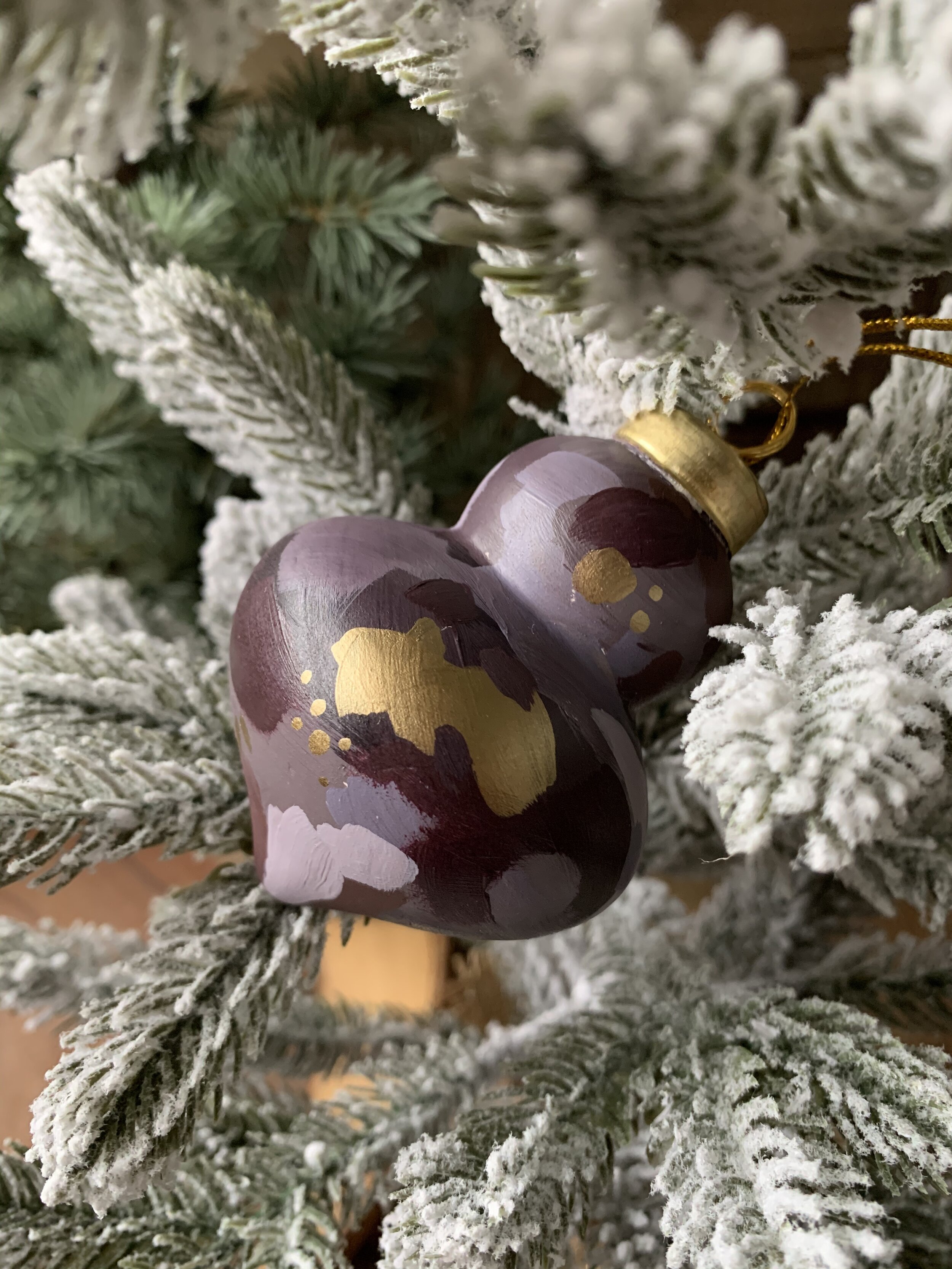 Ceramic Ornament - Double Bulb Shape - Burgundy, Mauve, and Gold