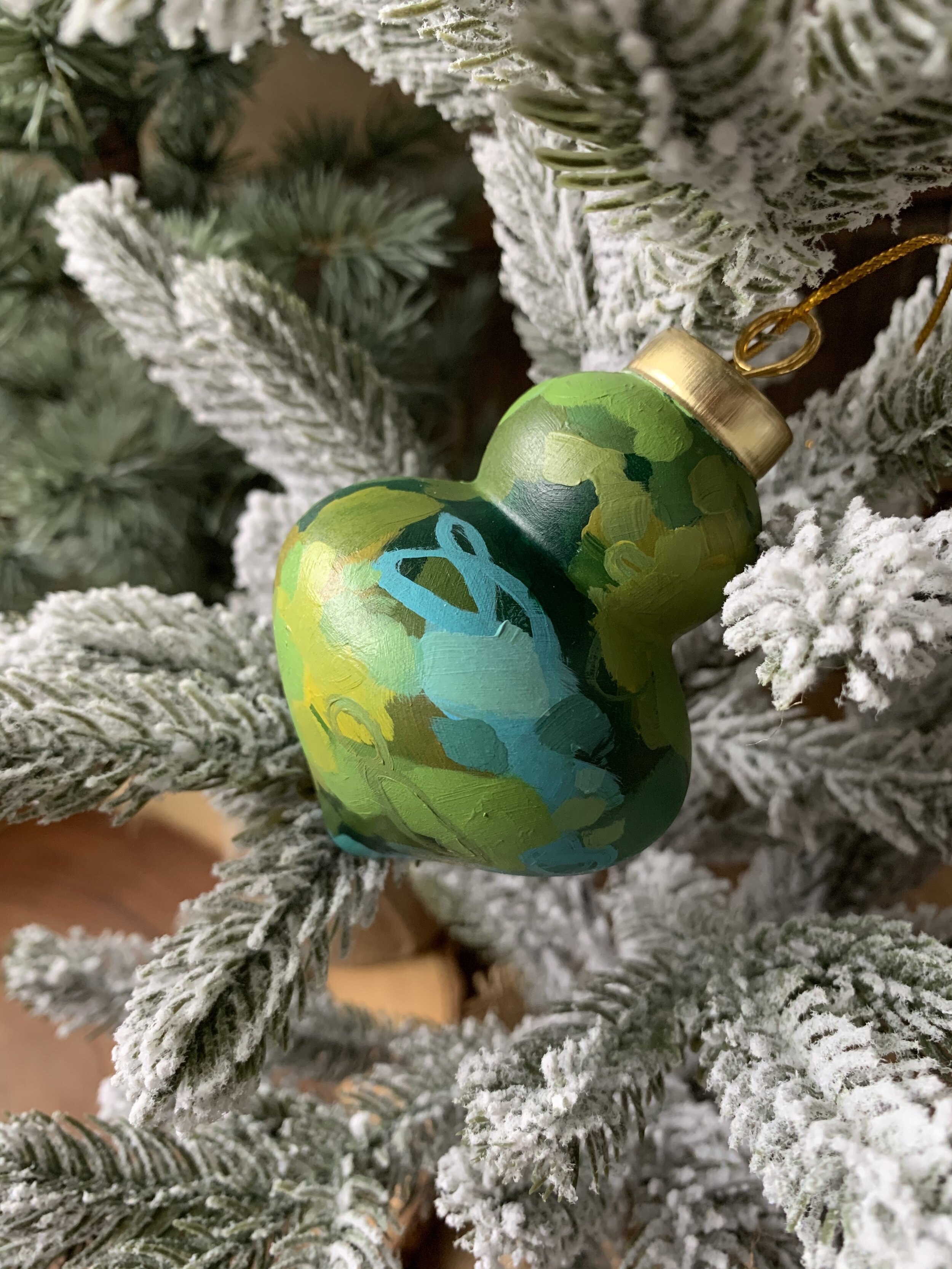 Ceramic Ornament - Double Bulb Shape - Greens and Blue
