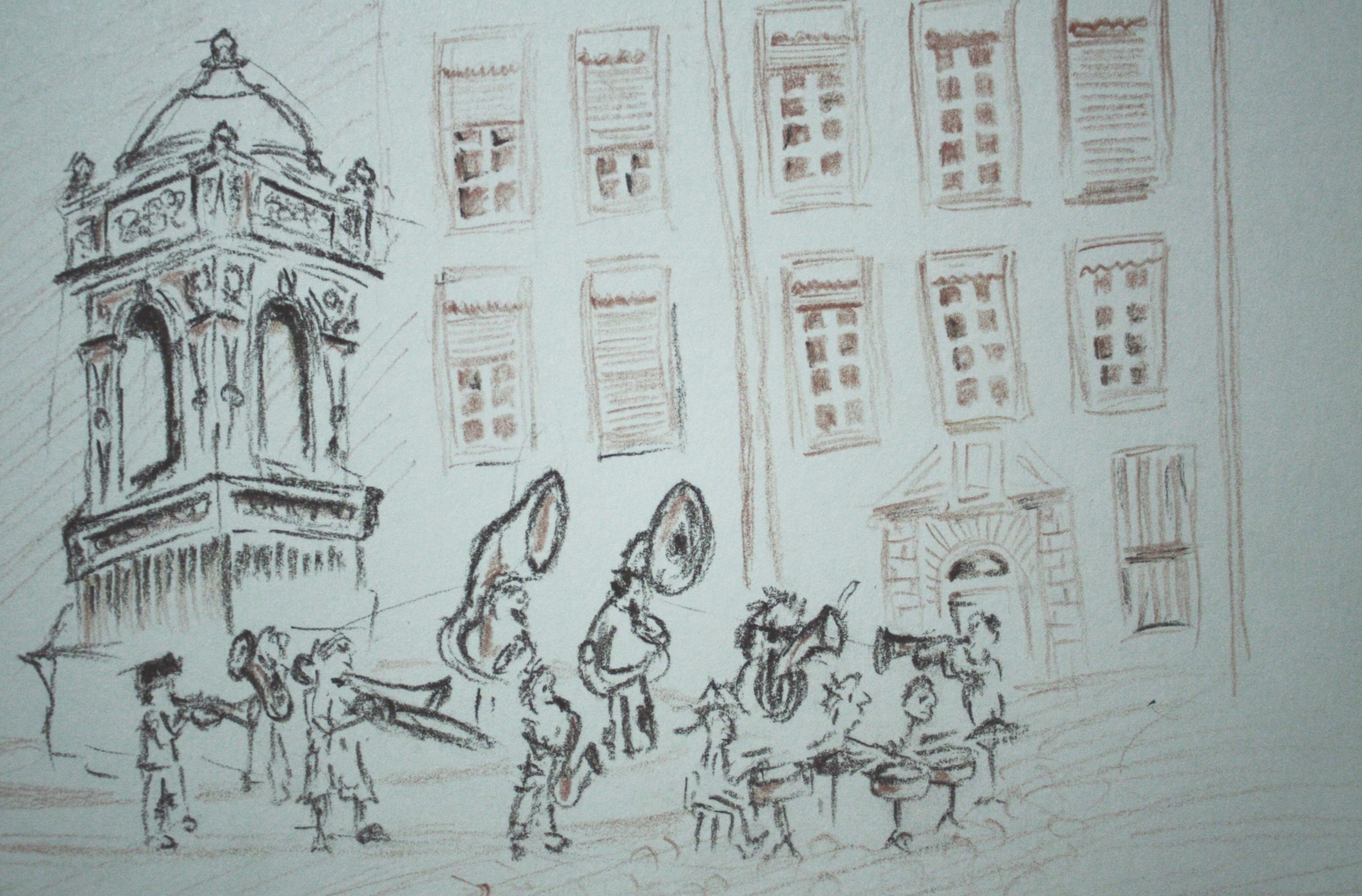 Sketch of street performers in Lyon - by J Khan (these guys were very in tune)