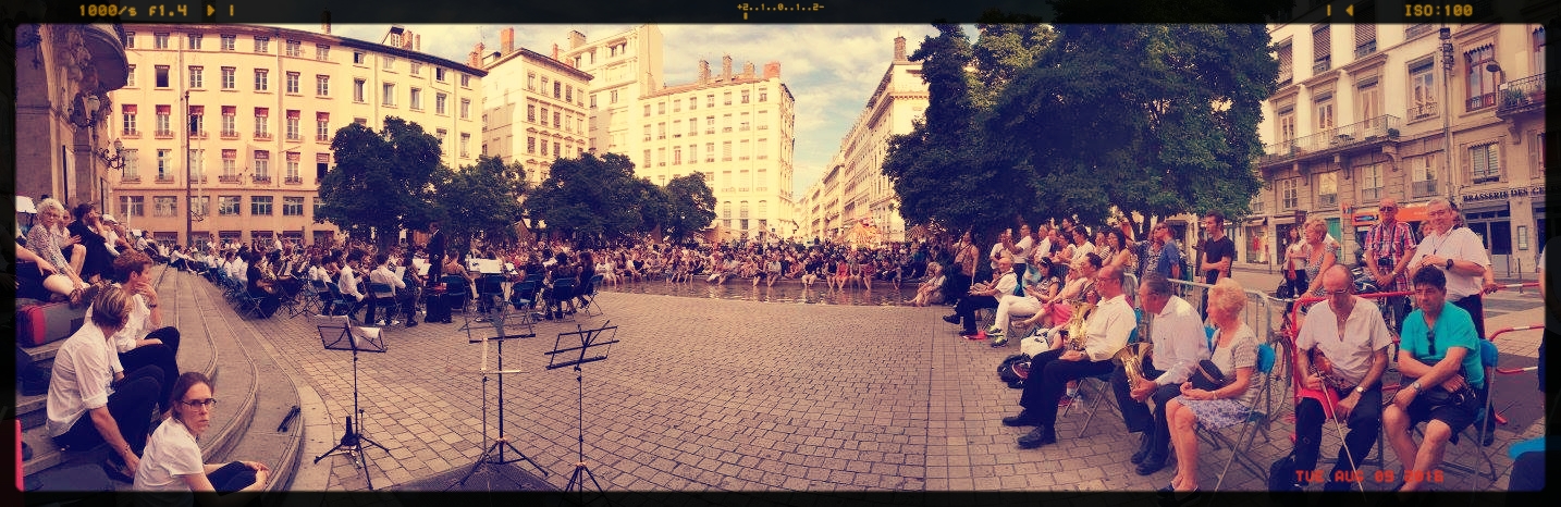 The combined Orchestras play to a great audience in the Place de Celestins in Lyon, France. Photo courtesy of AYS