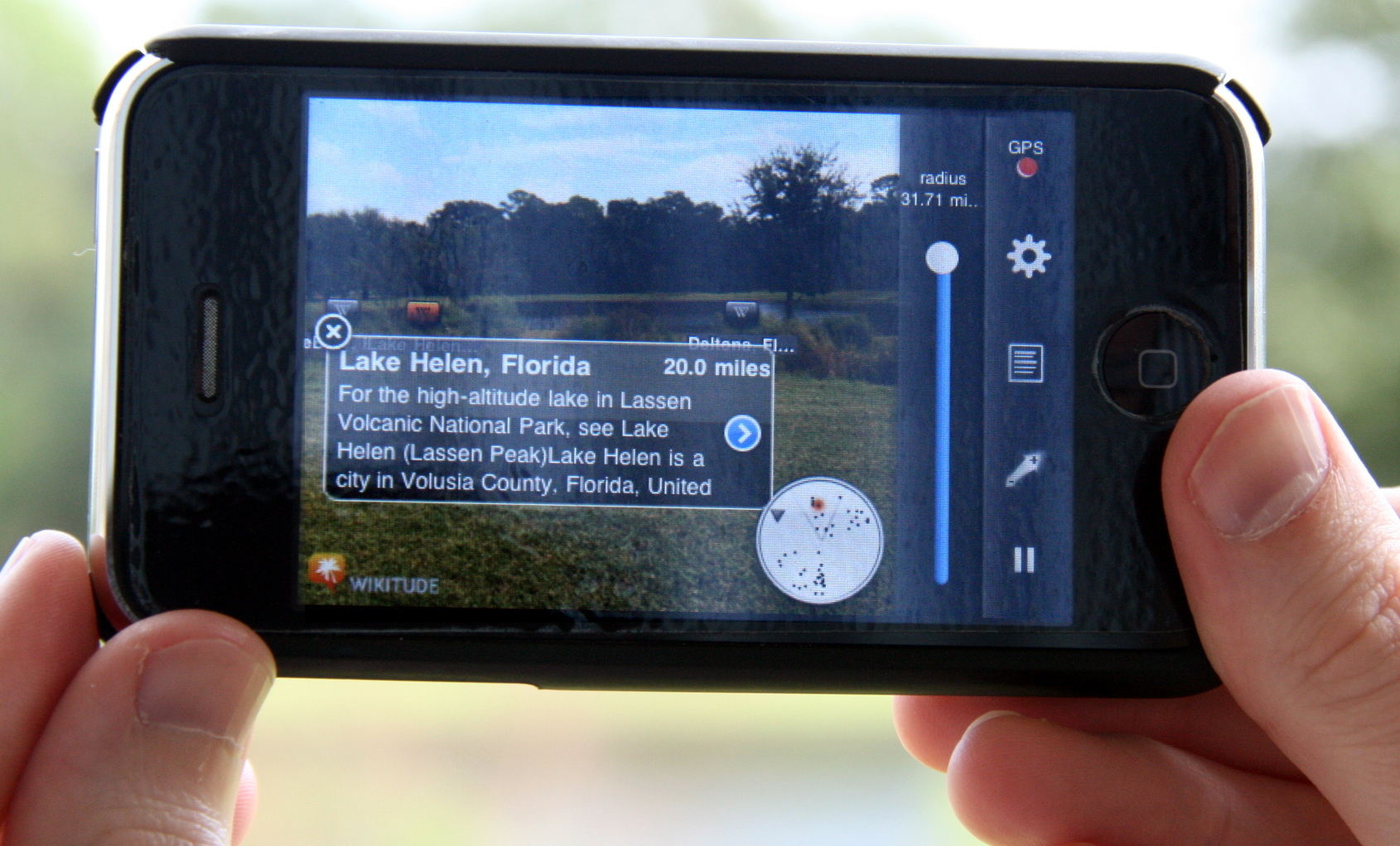 An early version of Wikitude AR, an early attempt at augmented-reality wayfinding.