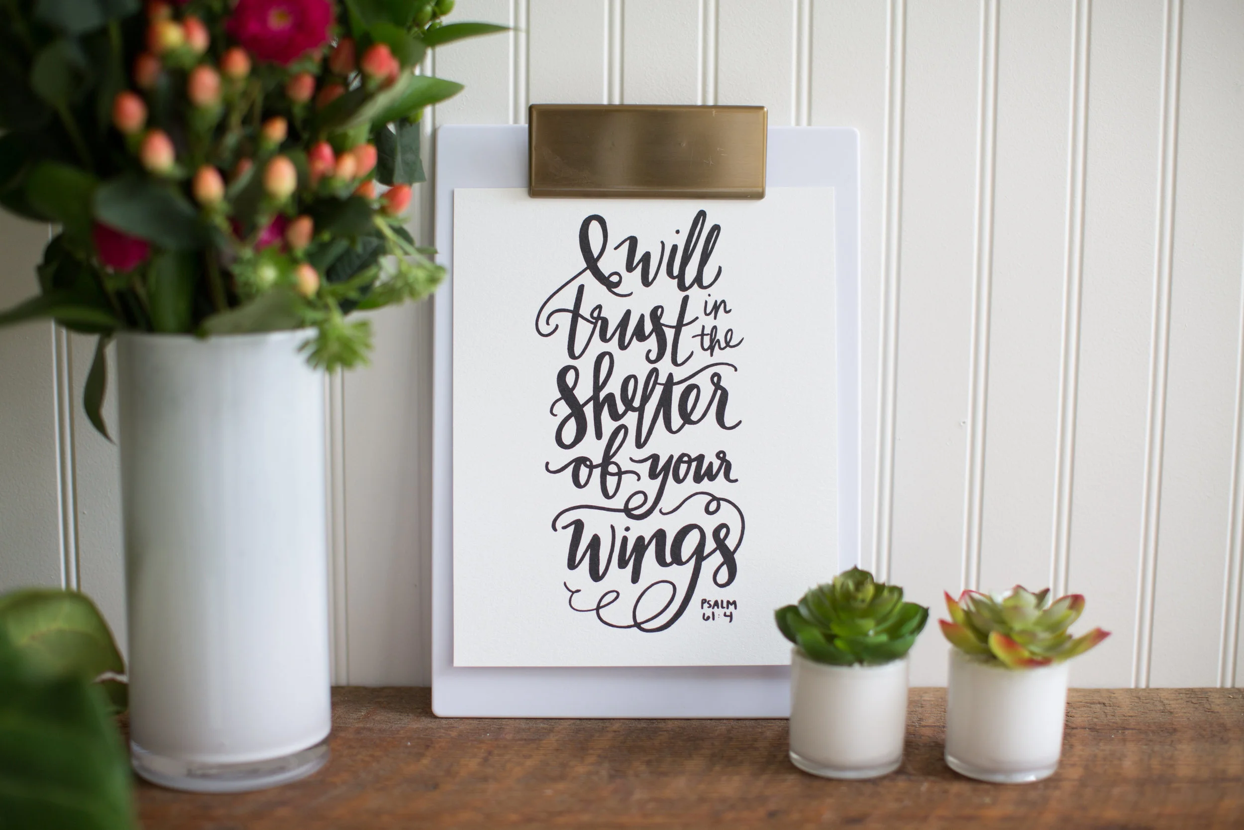 "Shelter of Your Wings" 8x10 art print hand lettered by Jenny Highsmith.