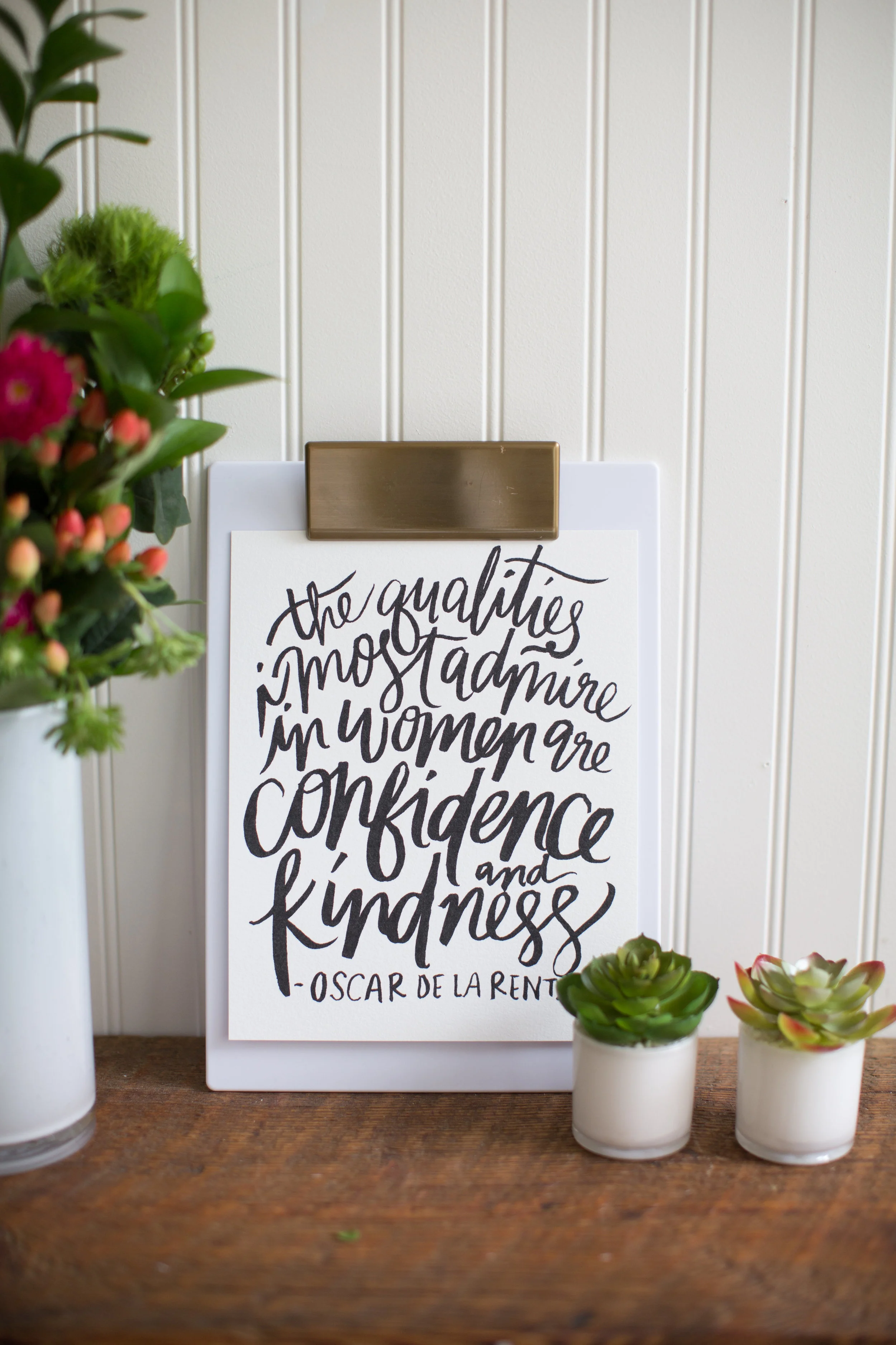 "Confidence + Kindness" 8x10 art print hand lettered by Jenny Highsmith.
