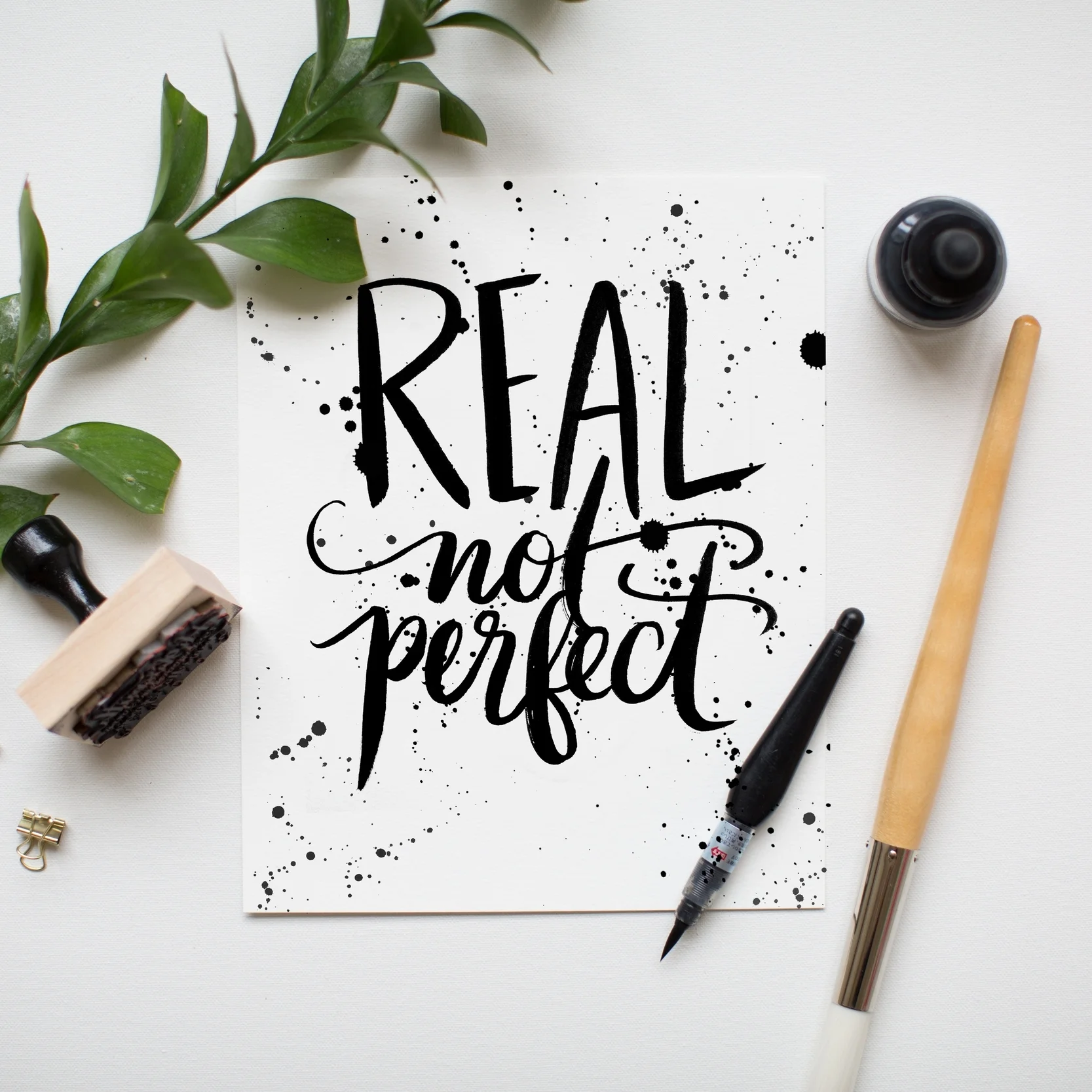"Real not Perfect" 8x10 art print hand lettered by Jenny Highsmith.