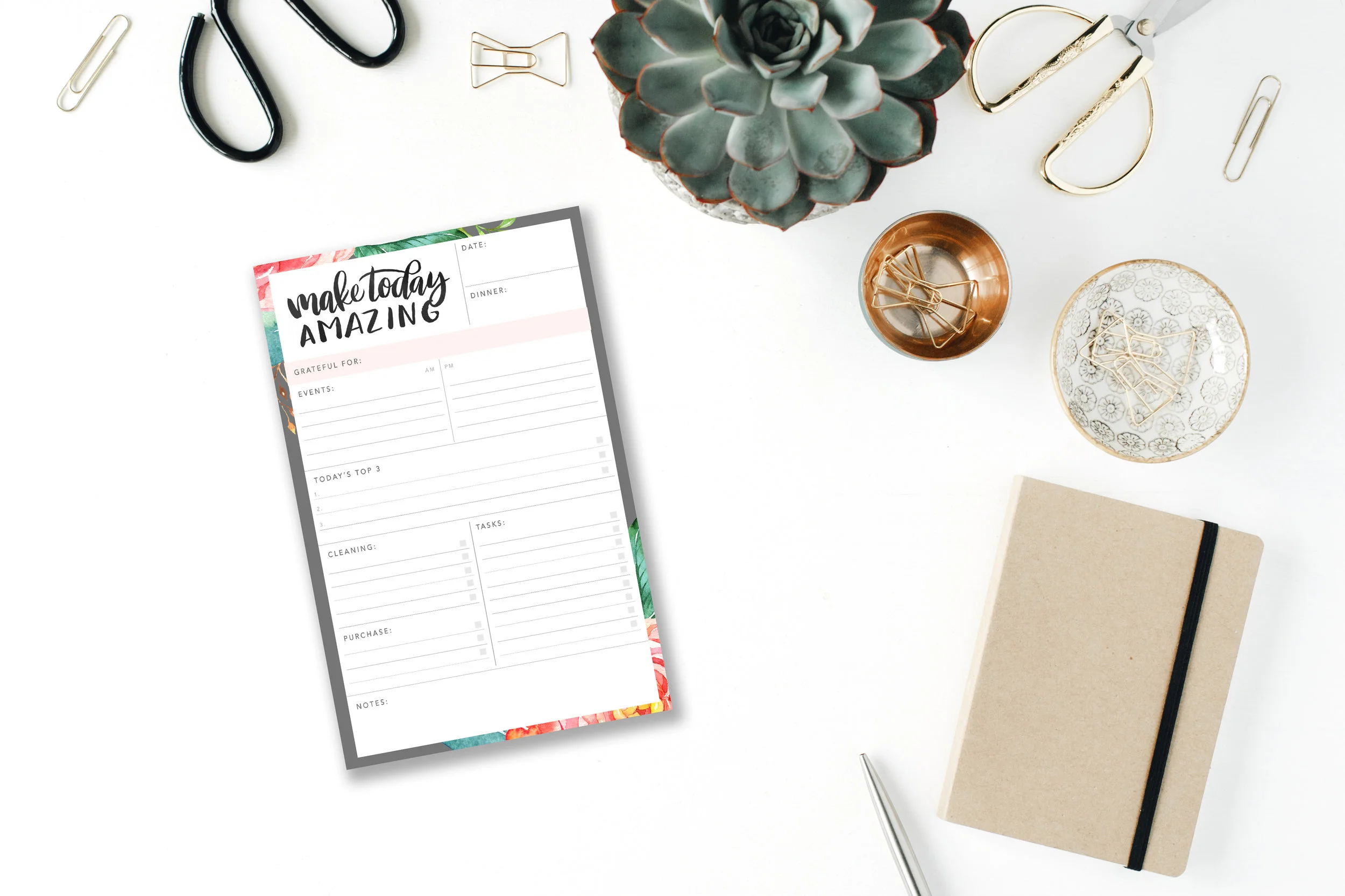 Make Today Amazing Daily Planner Notepad [Pink Floral]