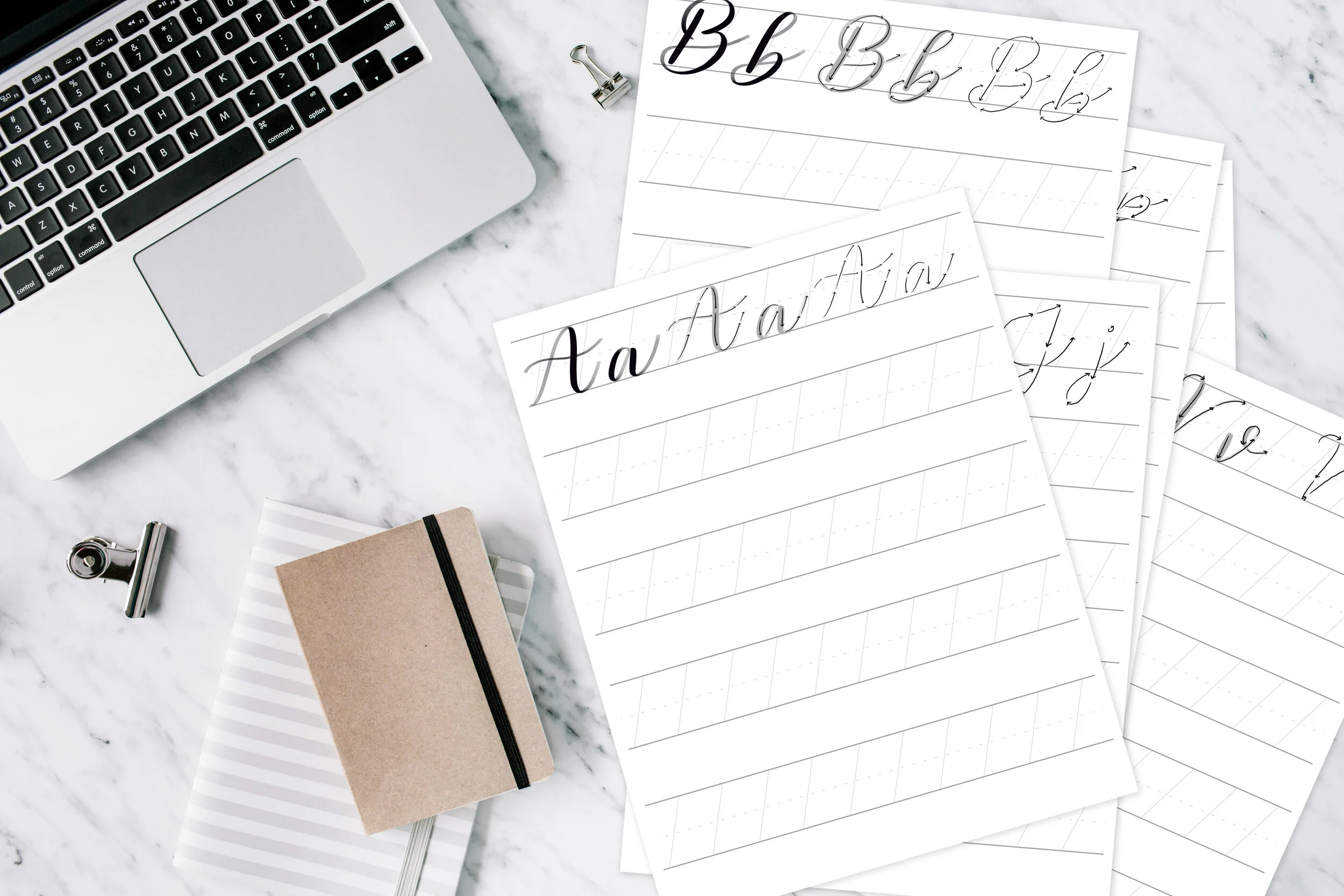  Marble background workspace. Flat lay, top view office table 