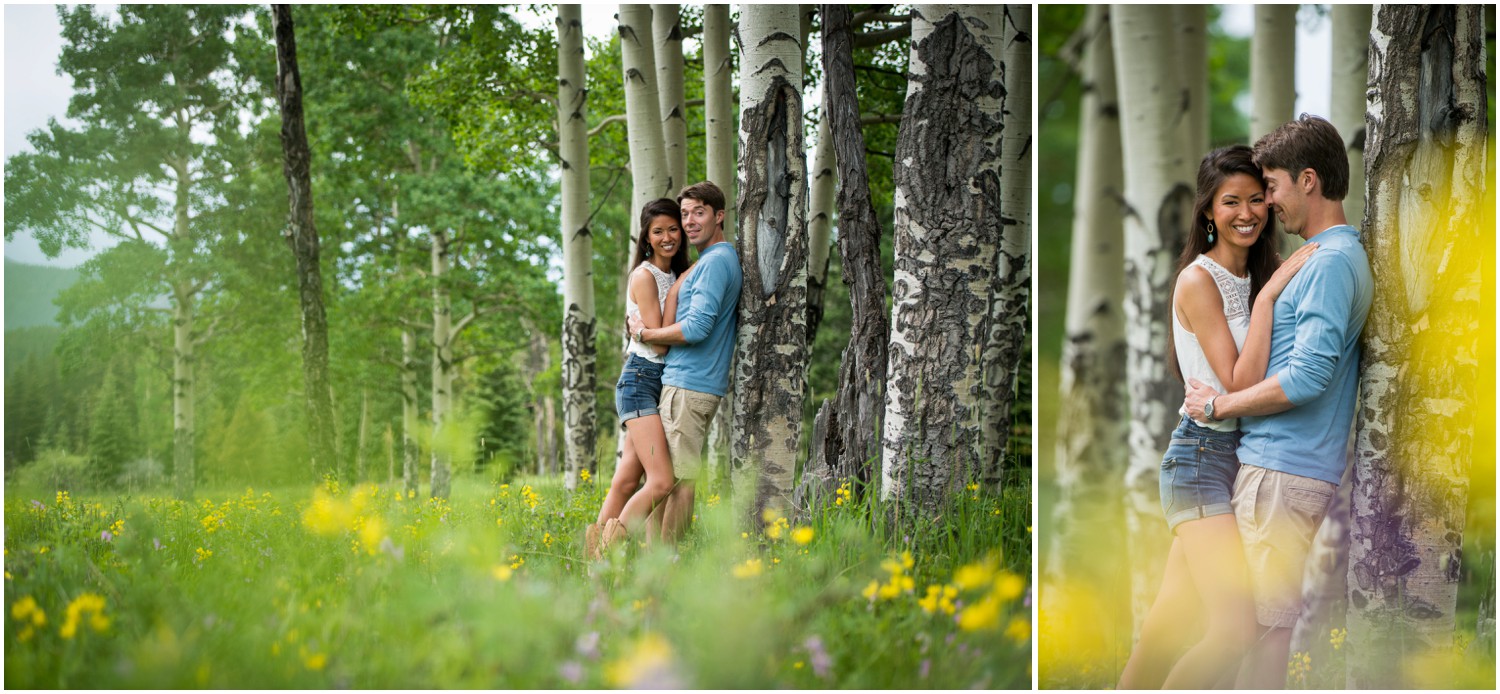 engaged couple in the aspen trees