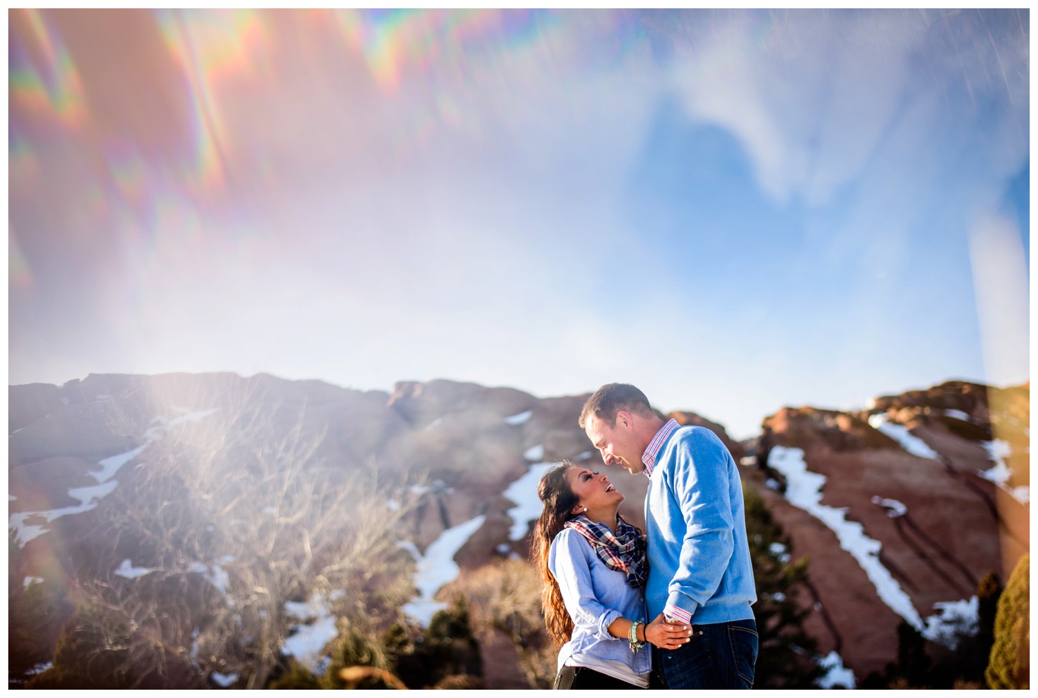 engagement photo using prism at Red Rocks Amphitheater