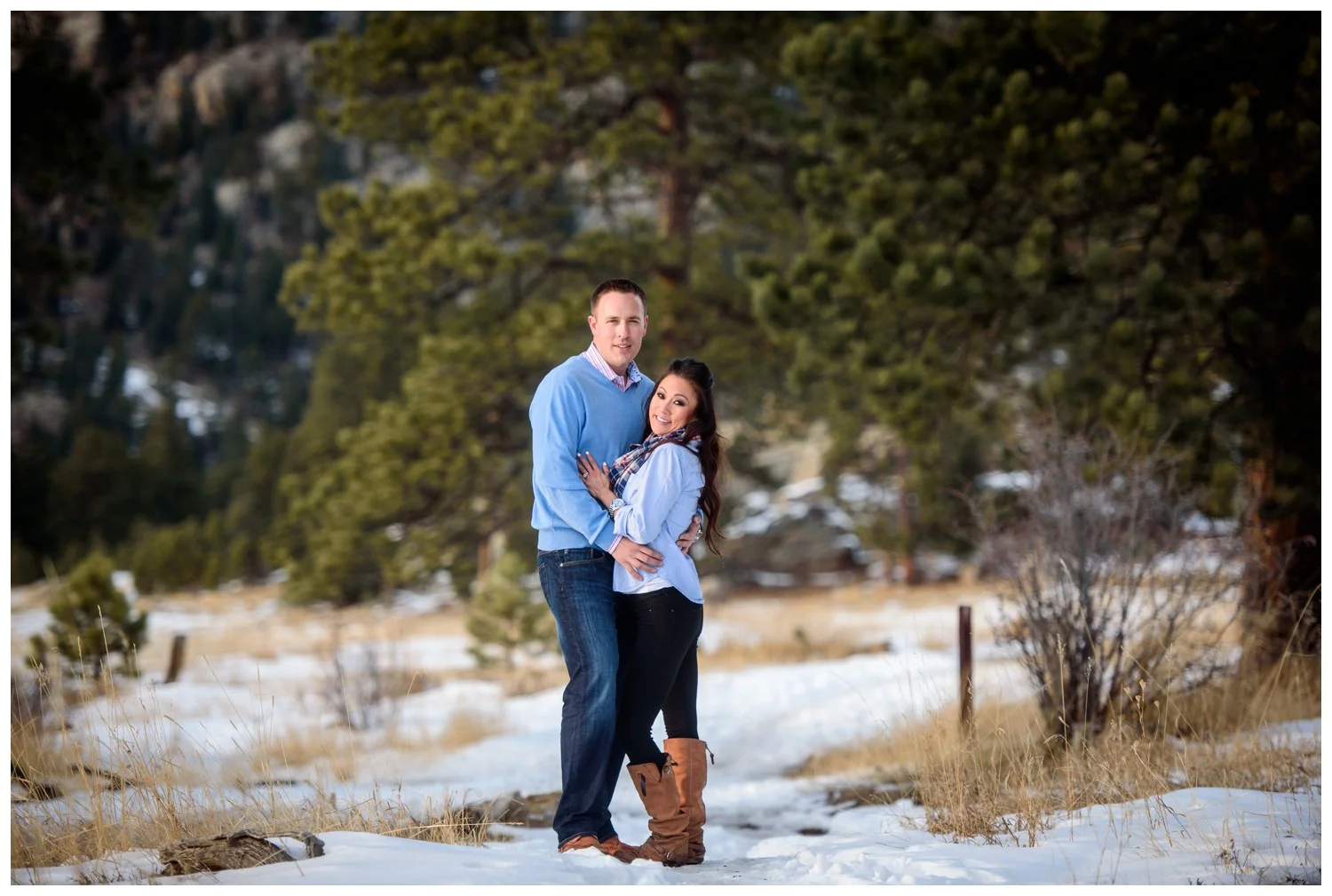 Colorado mountain engagement photo in snowy Evergreen
