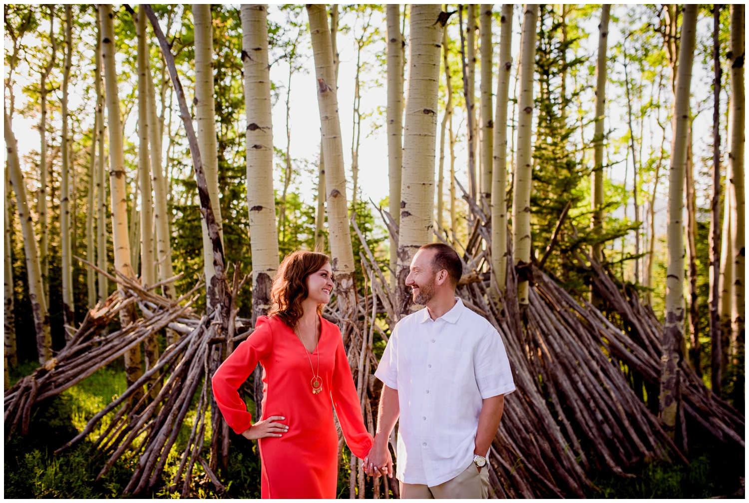 engagement photo in Aspen tree forest
