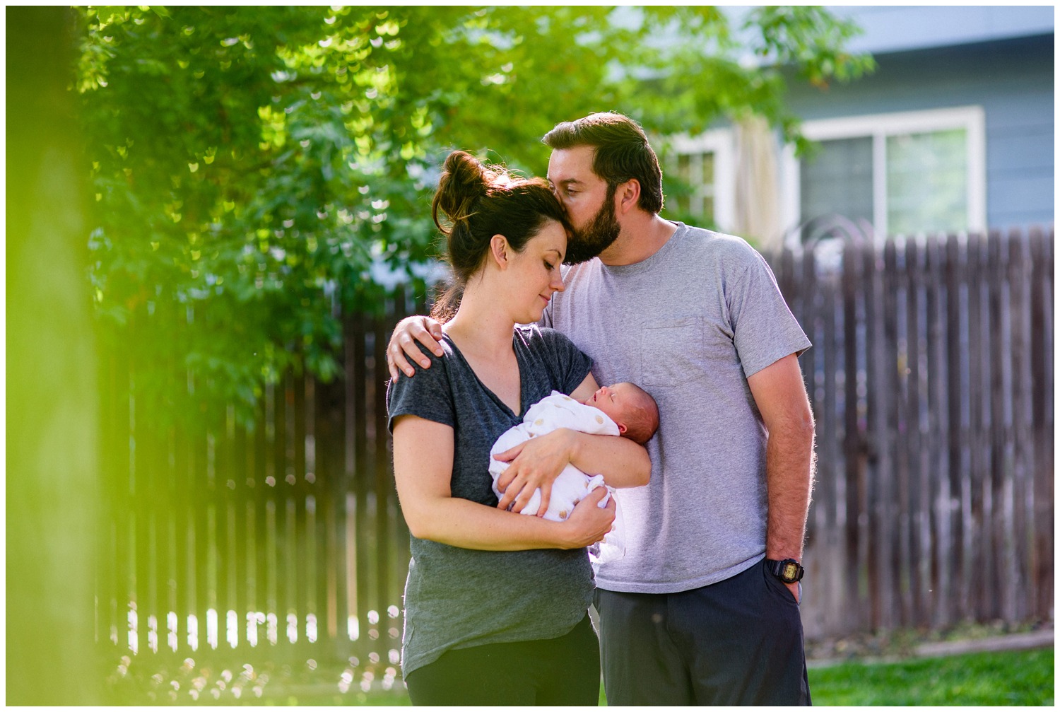 outdoor newborn family photo in Denver