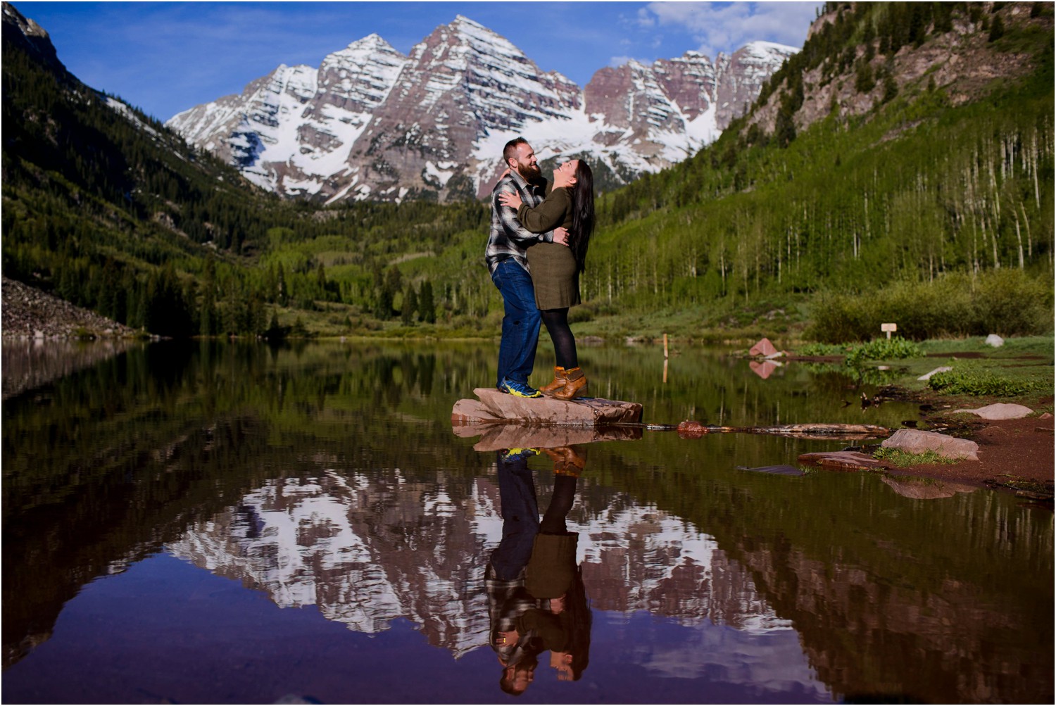 Engagement photo at Maroon Lake in Colorado