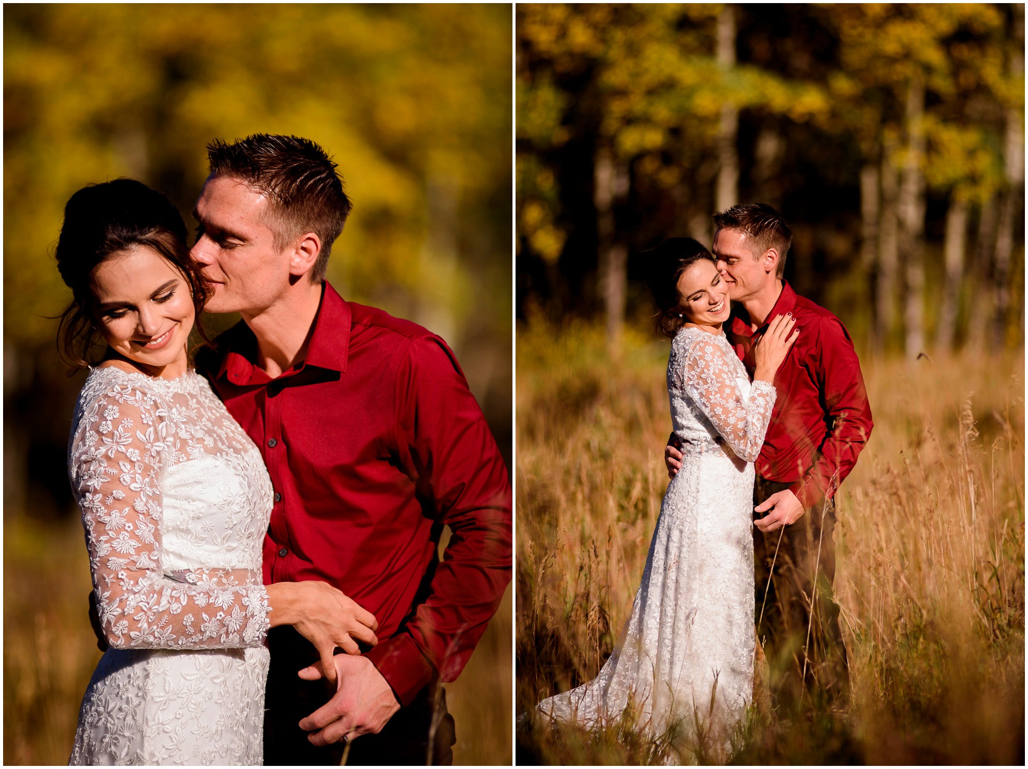 Fall photo of Bride and Groom in Estes Park Colorado