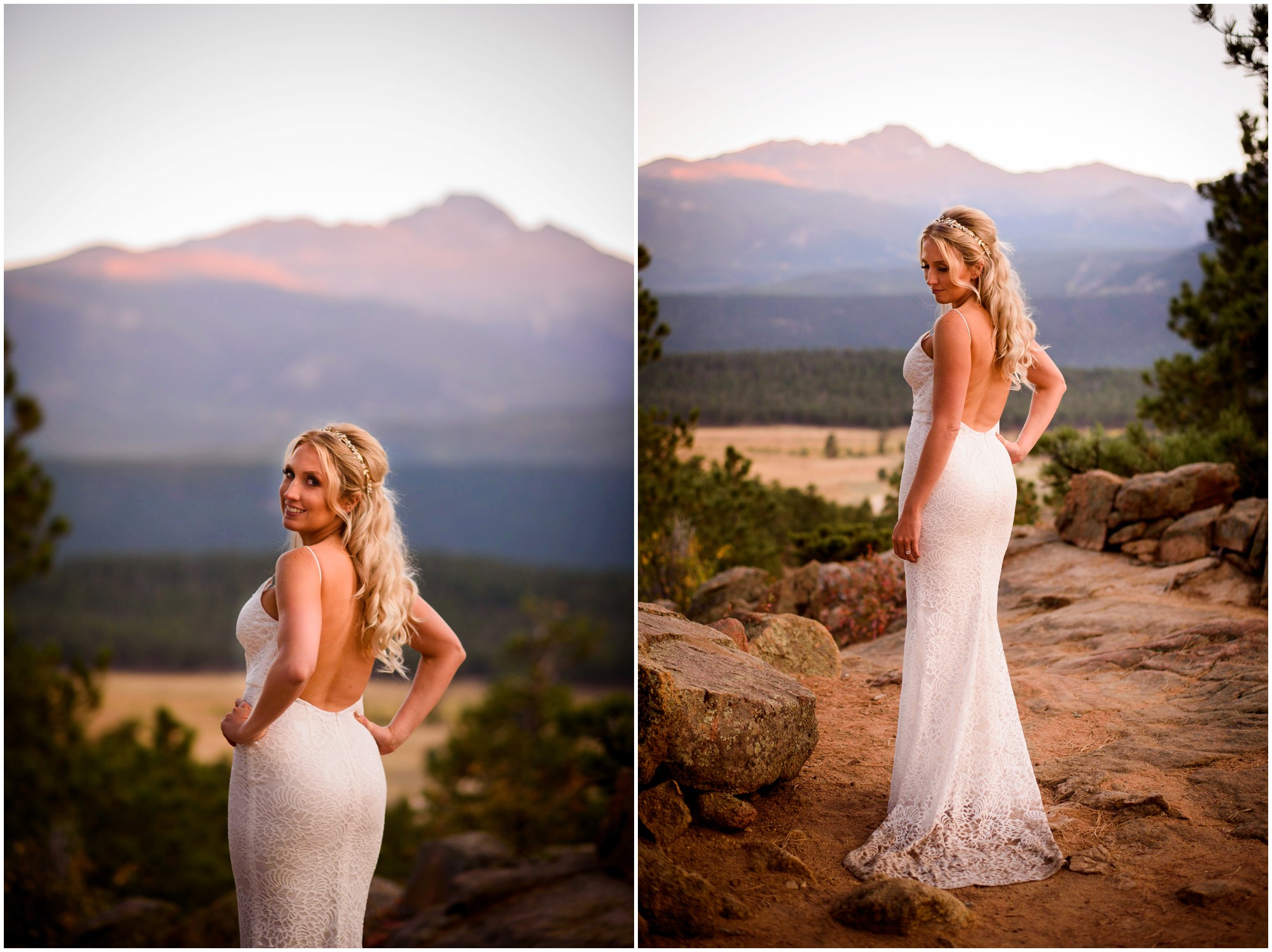 wedding dress photos on bride Colorado elopement