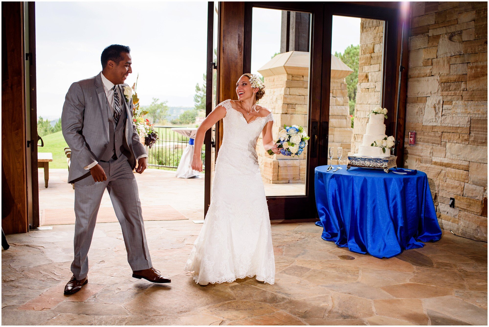 bride and groom enter reception in sedalia colorado