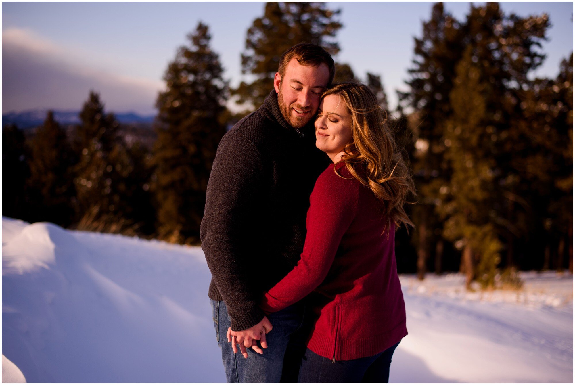 winter sunset engagement photo