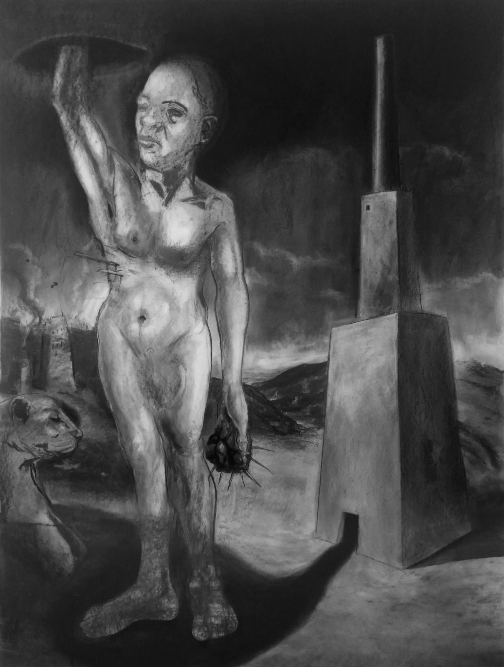 Homo Sacer: as above, so below. Charcoal and chalk on paper. 145 x 105 cm. 2015