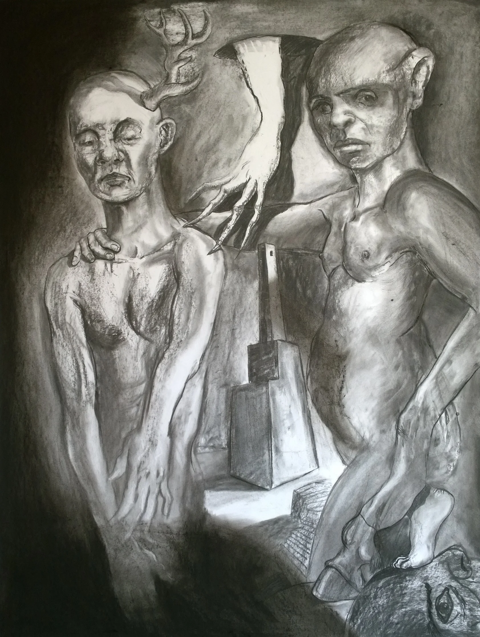 Homo Sacer: the triumph of sharp things. Charocal and chalk on paper. 145 x 105 cm. 2015