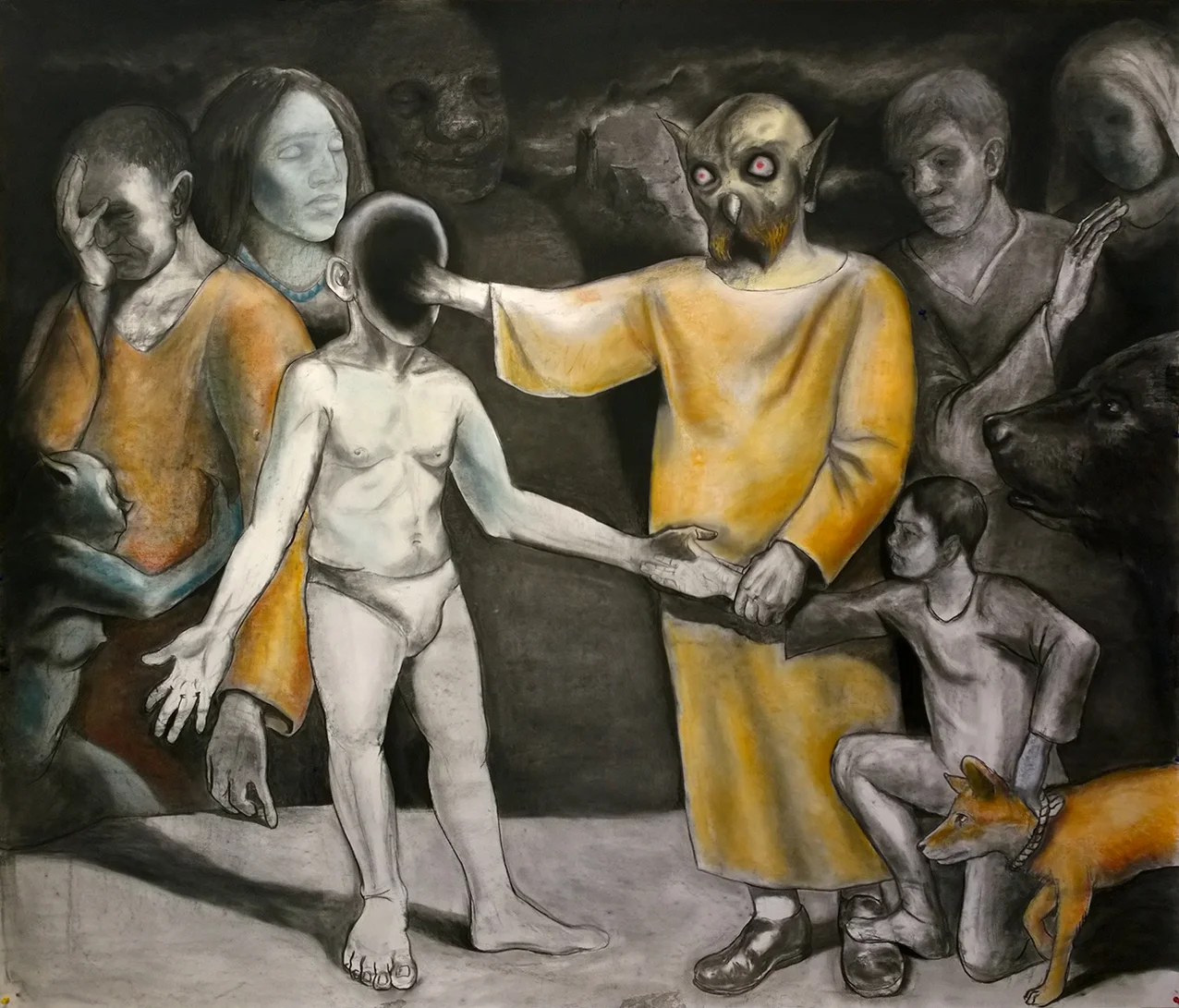 Homo Sacer: ceremony. Charcoal and chalk on paper. 150 x 200cm. 2016