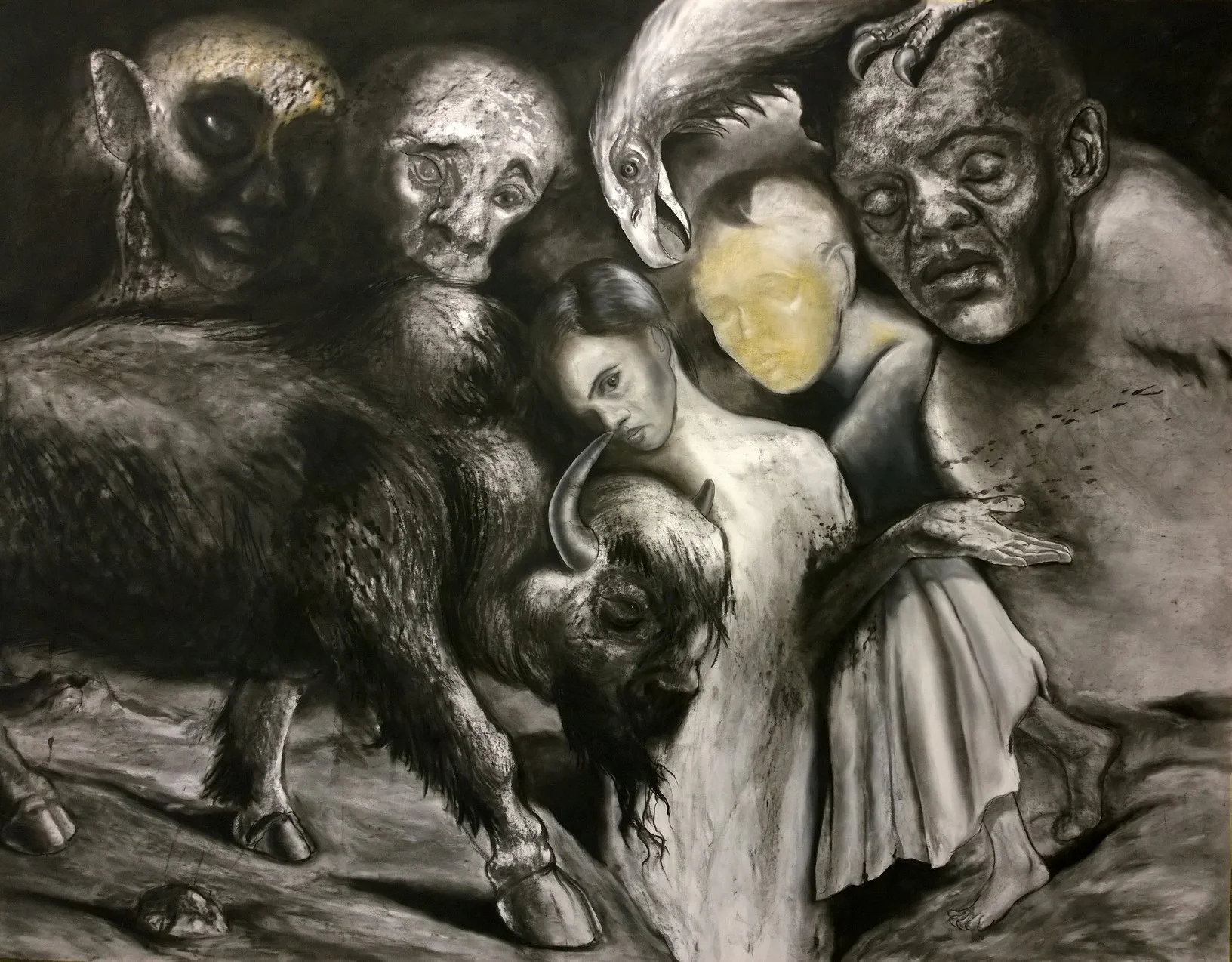 Homo Sacer: buffalo gal. Charcoal and chalk on paper. 150 x 200cm. 2016