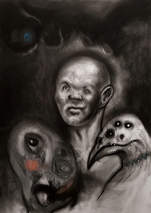 “Homo Sacer - You Couldn’t be happier” - charcoal, chalk and pastel, A2.