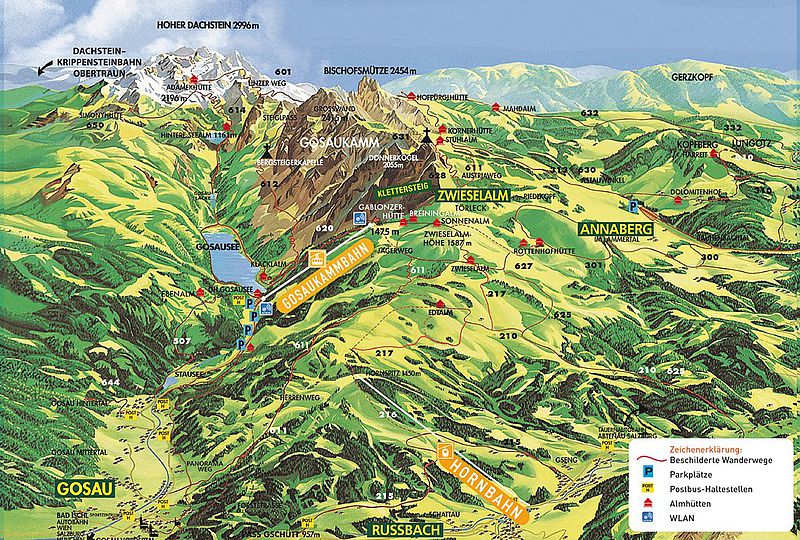 Russbach is a cozy haven for family walks and for those who want to fly at higher game. The breathtaking panoramic views of the Dachstein and the Tennengebirge accompany you on your walks. However, it is undoubtedly nature itself which plays a major role during your holiday in Russbach. Audible, tangible – it´s there for you to smell and also to taste.The cozy and rustic cabins on the mountain pastures invite you to linger. Enjoy a hearty alpine snack with all sorts of homemade treats, like bacon, freshly baked bread or the Tennengauer Alm cheese specialties. In the summer the Russbach area offers everything you like in the outdoors; particularly renowned for walking, cycling and mountain biking, but also popular for kayaking and climbing. And what’s more, the whole of the Salzkammergut, with its outstanding lakes for swimming, is at your disposal. http://alpregio.outdooractive.com/ar-tennengau/de/alpregio.jsp#q=Russbach&tab=SearchTab