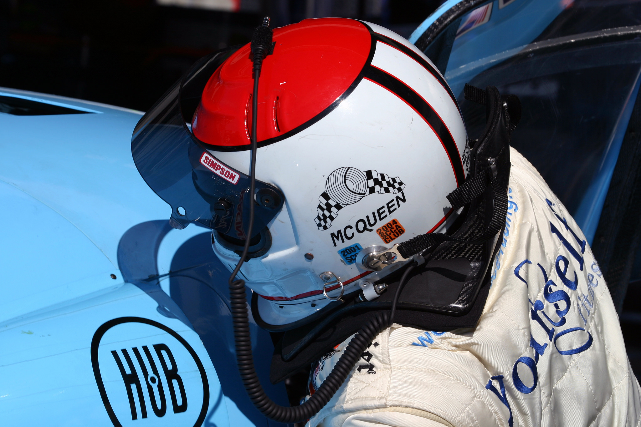 Chad McQueen climbs into the Ford Crawford DP03 for qualifying.